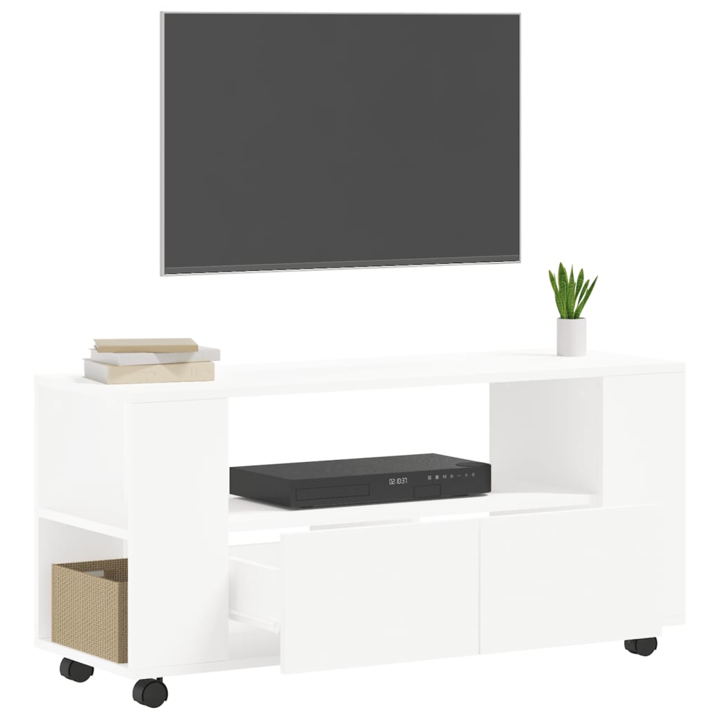 Tv-bord 102x34,5x43 cm konstrueret træ - hvid, 1 - number 4.