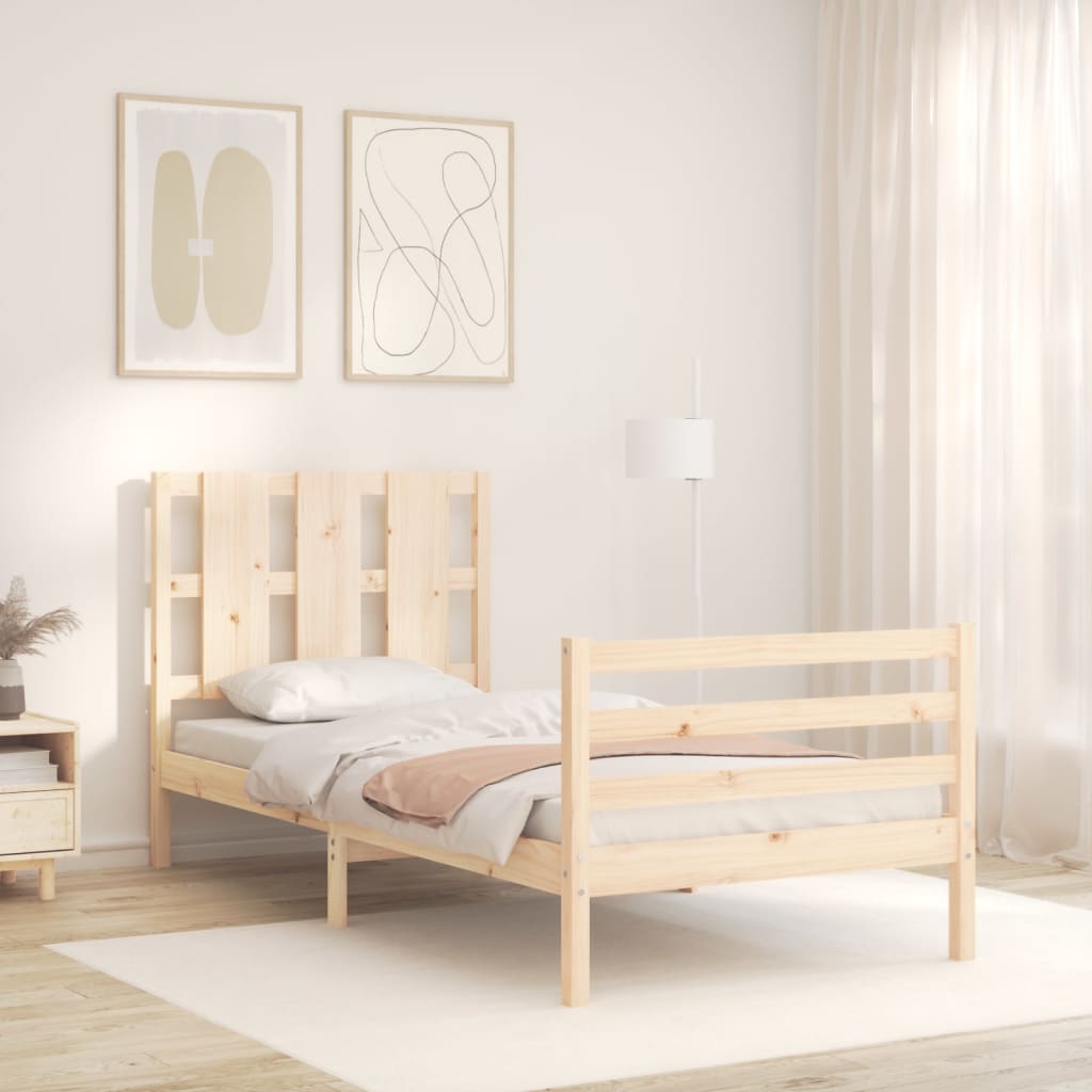 Bed frame with headboard single solid wood - natural colored, 90 x 190 cm, ooo 19 - number 3.