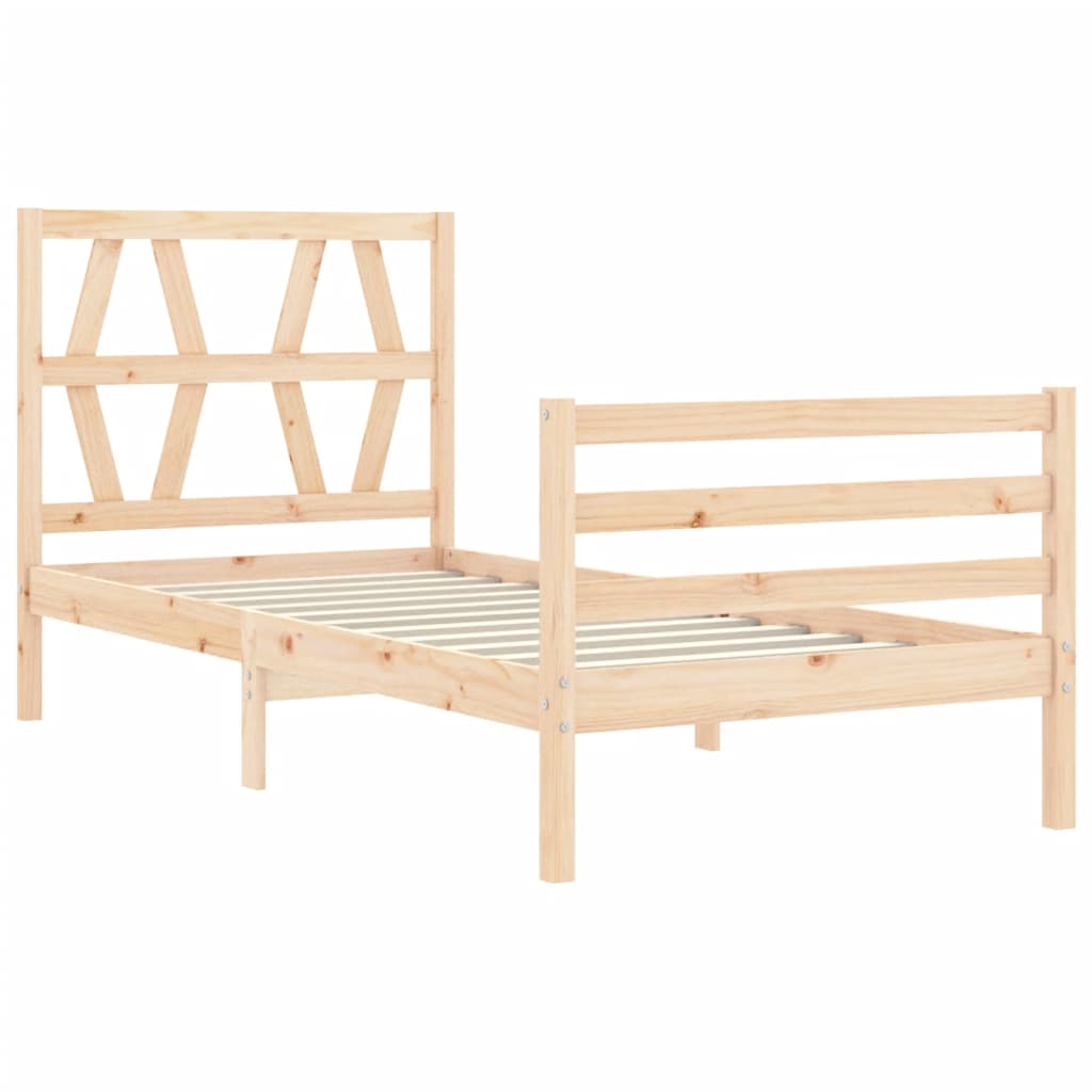 Cadre de lit avec table de chevet bois massif simple - couleur naturelle, 90 x 190 cm - number 5.