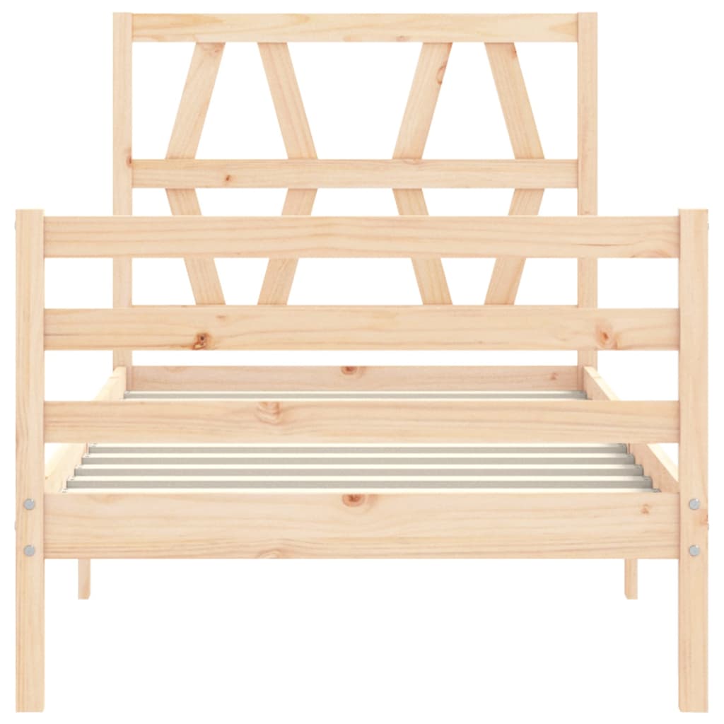 Cadre de lit avec table de chevet bois massif simple - couleur naturelle, 90 x 190 cm - number 7.