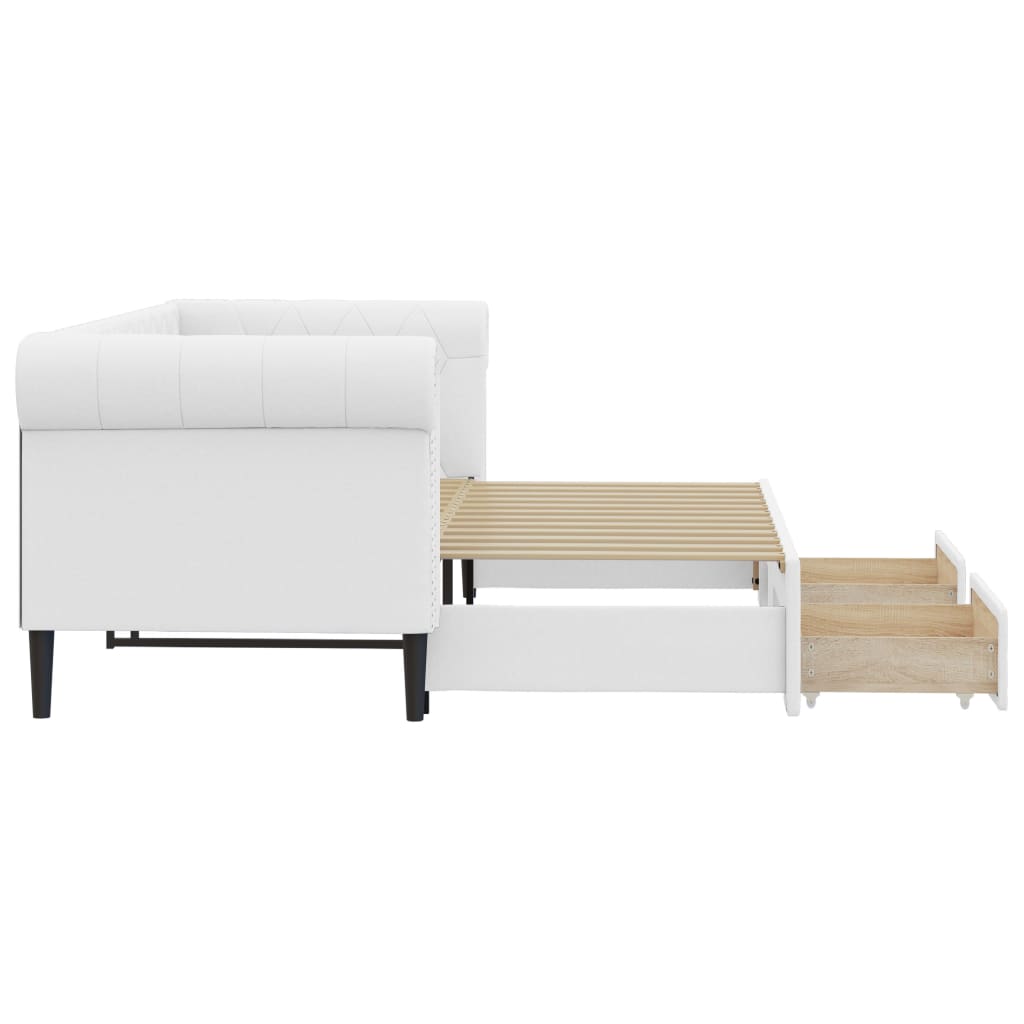 Dagseng med pull -out og skuffer 90x200 cm kunstig skinnhvit - number 4.