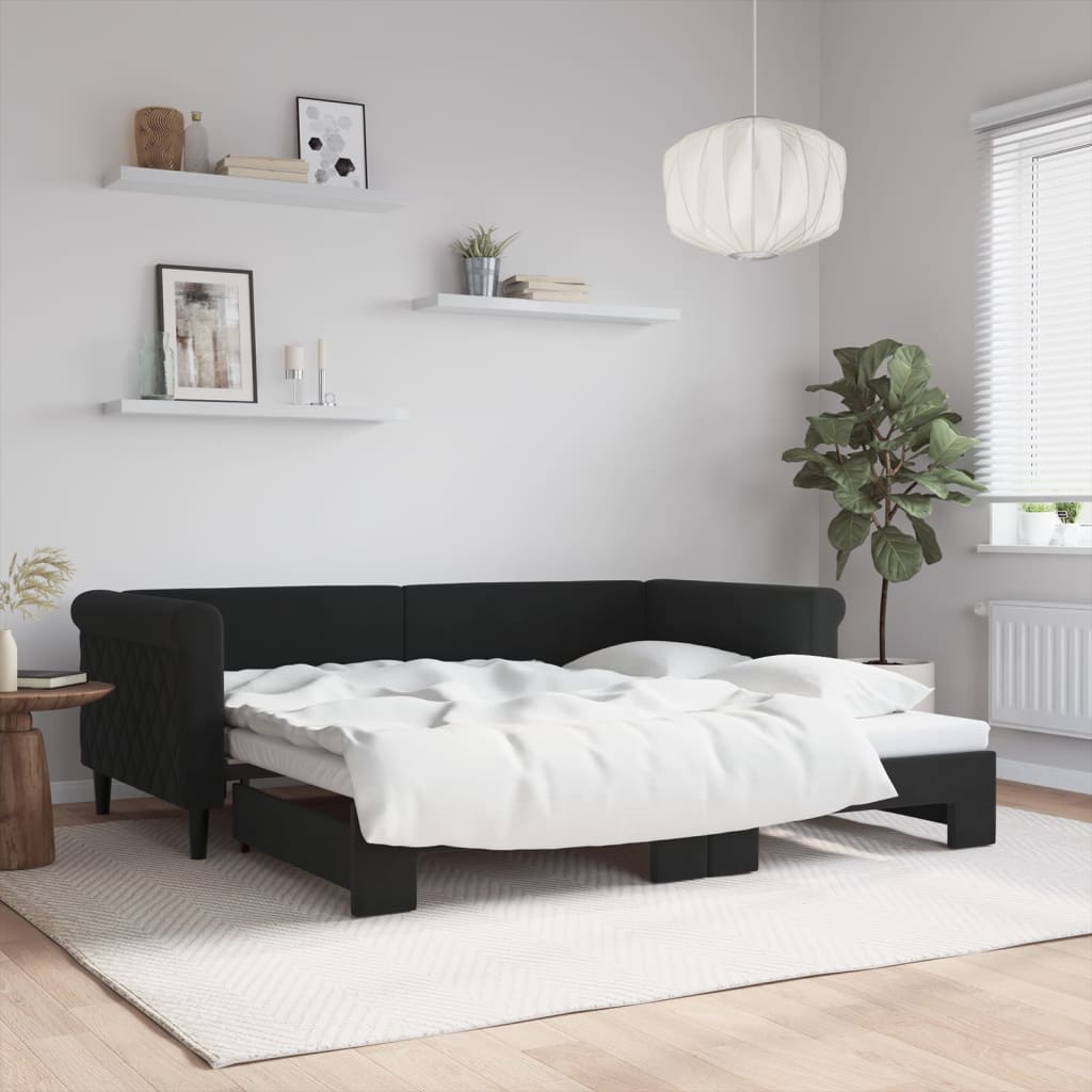 Daybed velour - svart, 90 x 190 cm, med trekk -out - number 1.