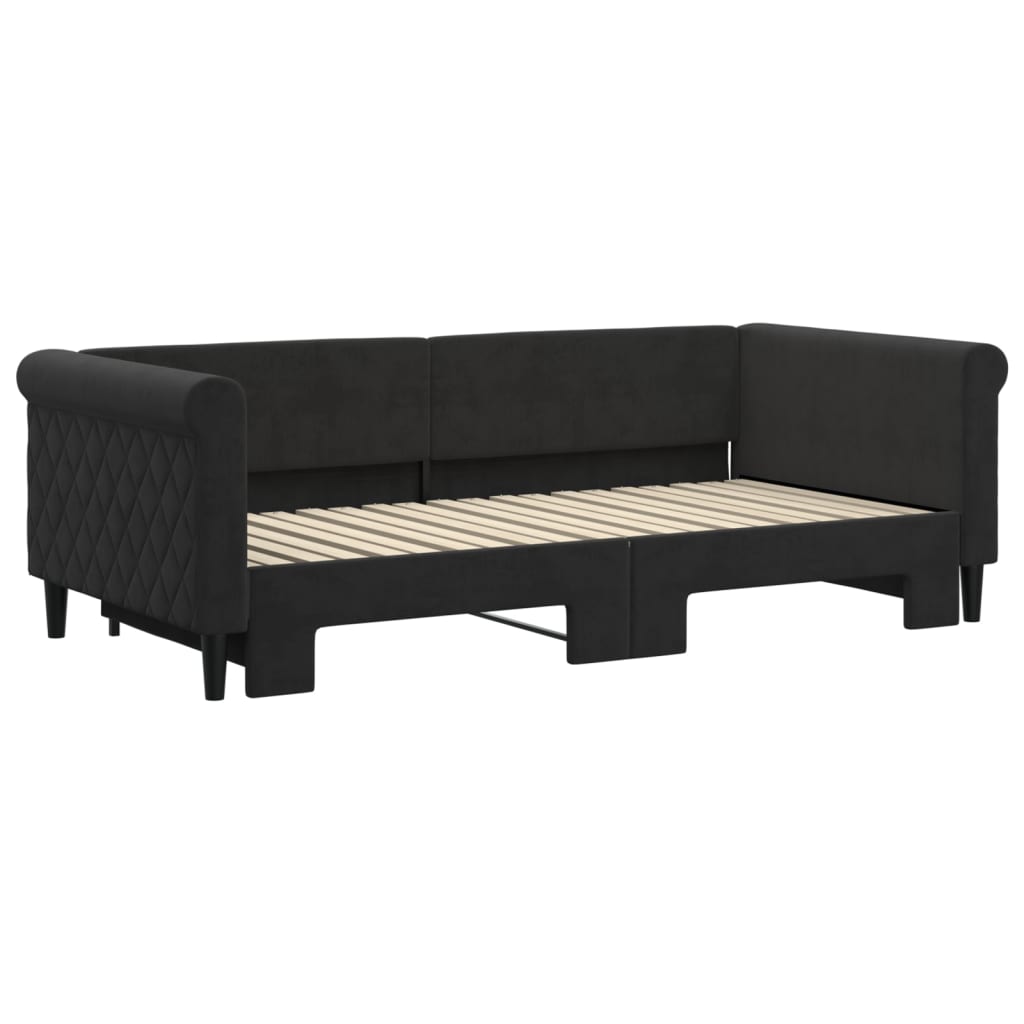 Daybed velour - svart, 90 x 190 cm, med trekk -out - number 3.