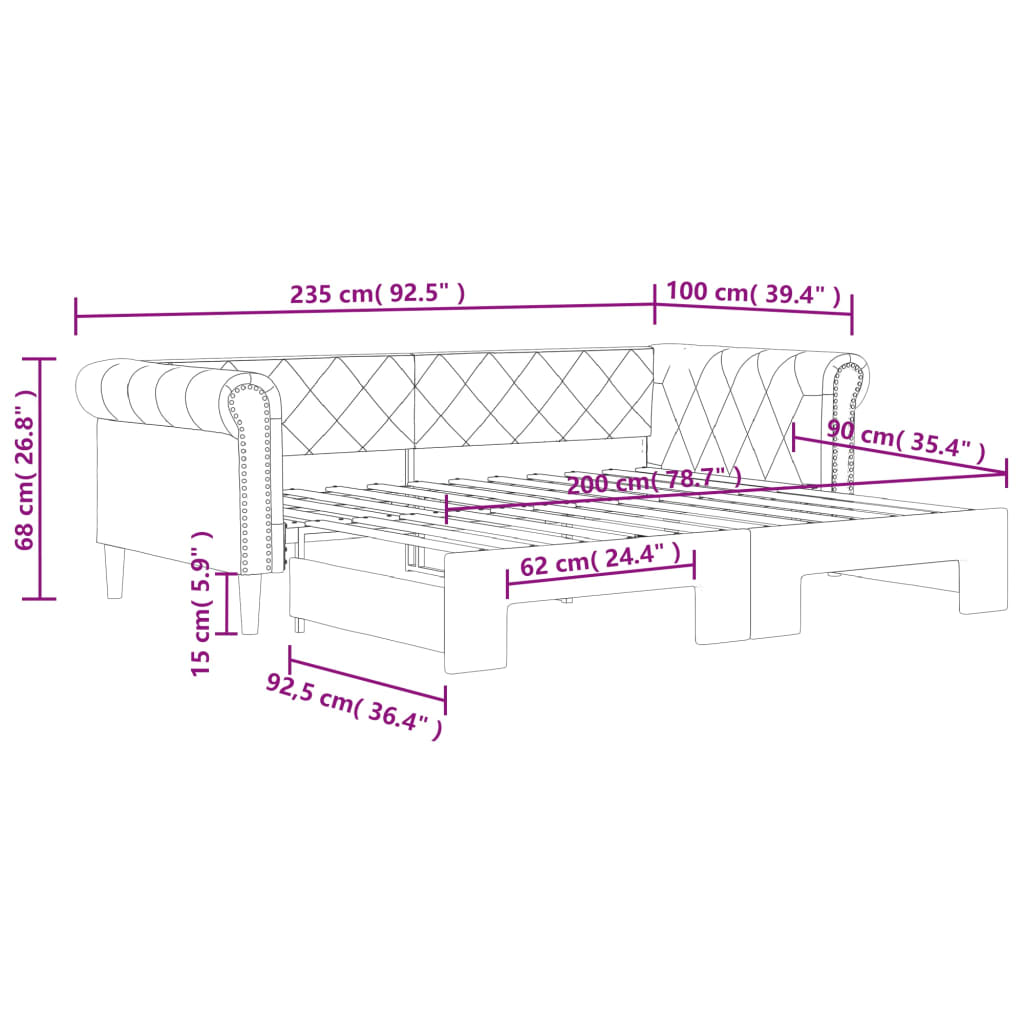 Daybed kunstlæder - hvid, 90 x 200 cm, med udtræk - number 11.
