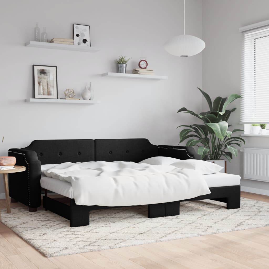 Daybed stoff - svart, 100 x 200 cm, med forlengelse - number 1.