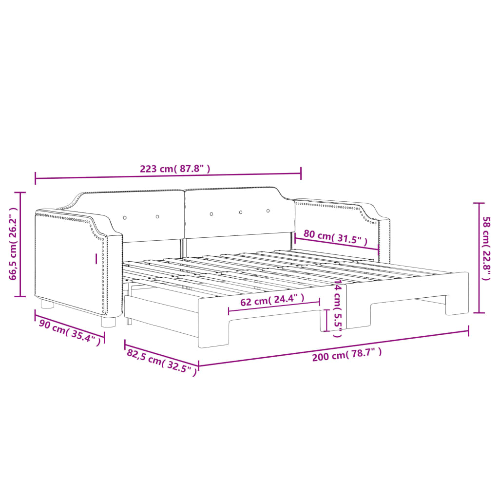 Daybed stoff - svart, 100 x 200 cm, med forlengelse - number 11.