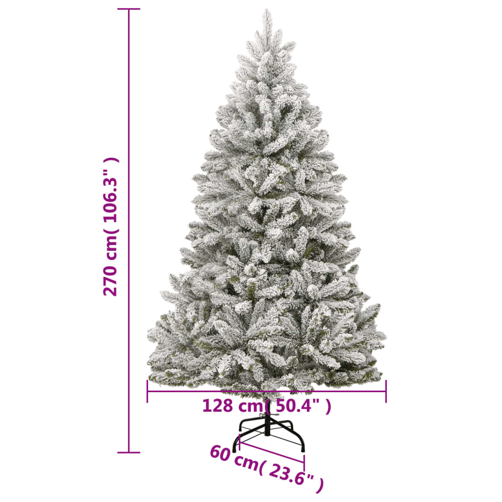 Sapin de noël artificiel avec charnières à neige - vert et blanc, 270 cm, 1, base - number 9.