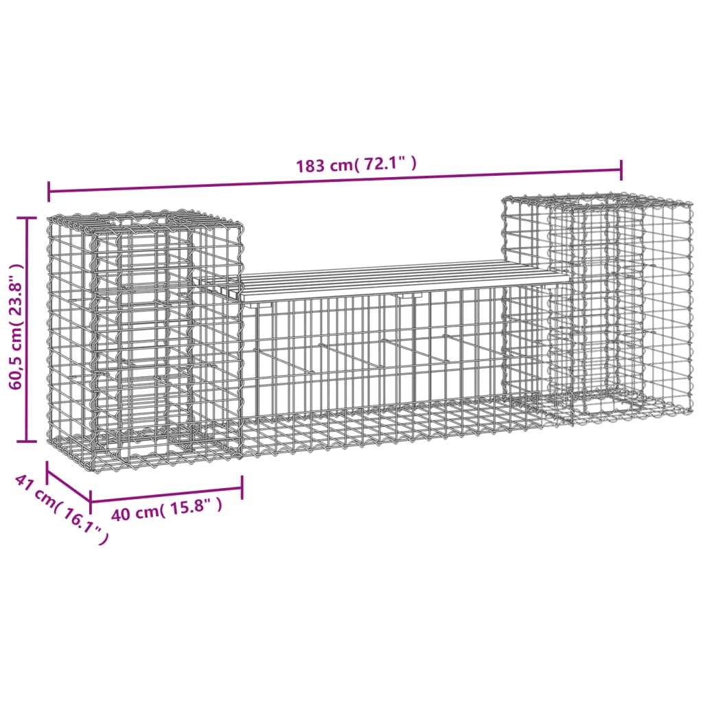 Hagebenk med gabion design 183x41x60,5 cm massiv furu - number 8.