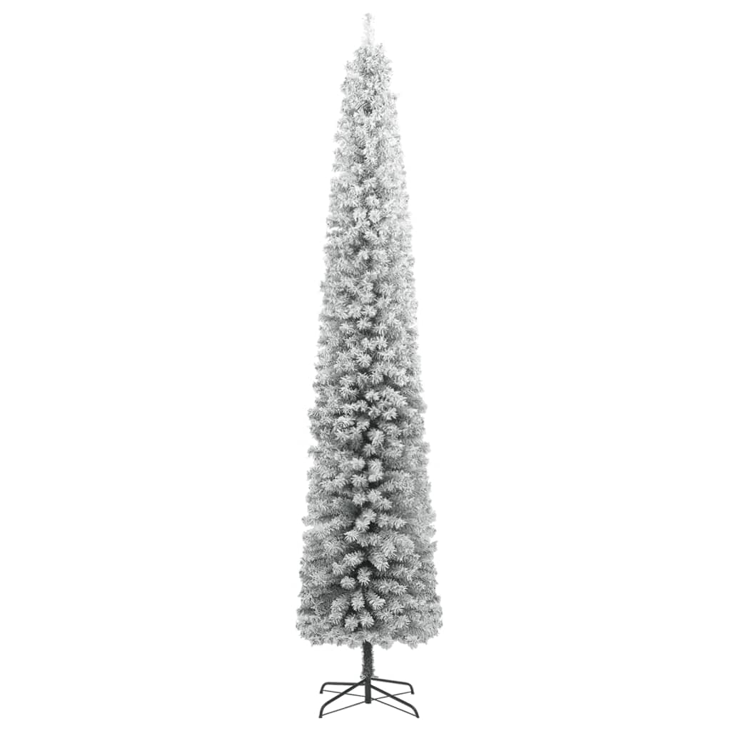 Sapin de noël étroit avec base de sapin de noël et neige pvc - vert et blanc, 300 cm, 1, avec neige blanche floquée - number 2.
