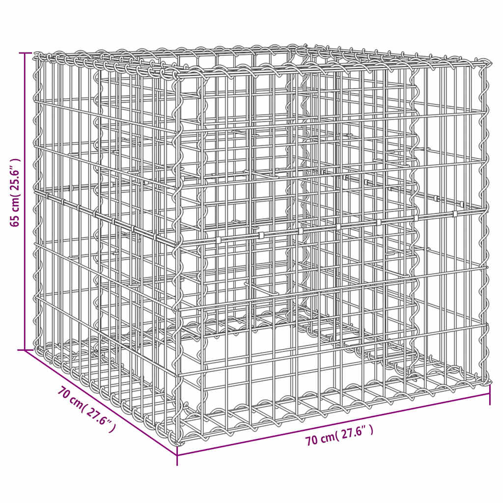 Gabion basket 70x70x65 cm galvanized iron silver - number 7.