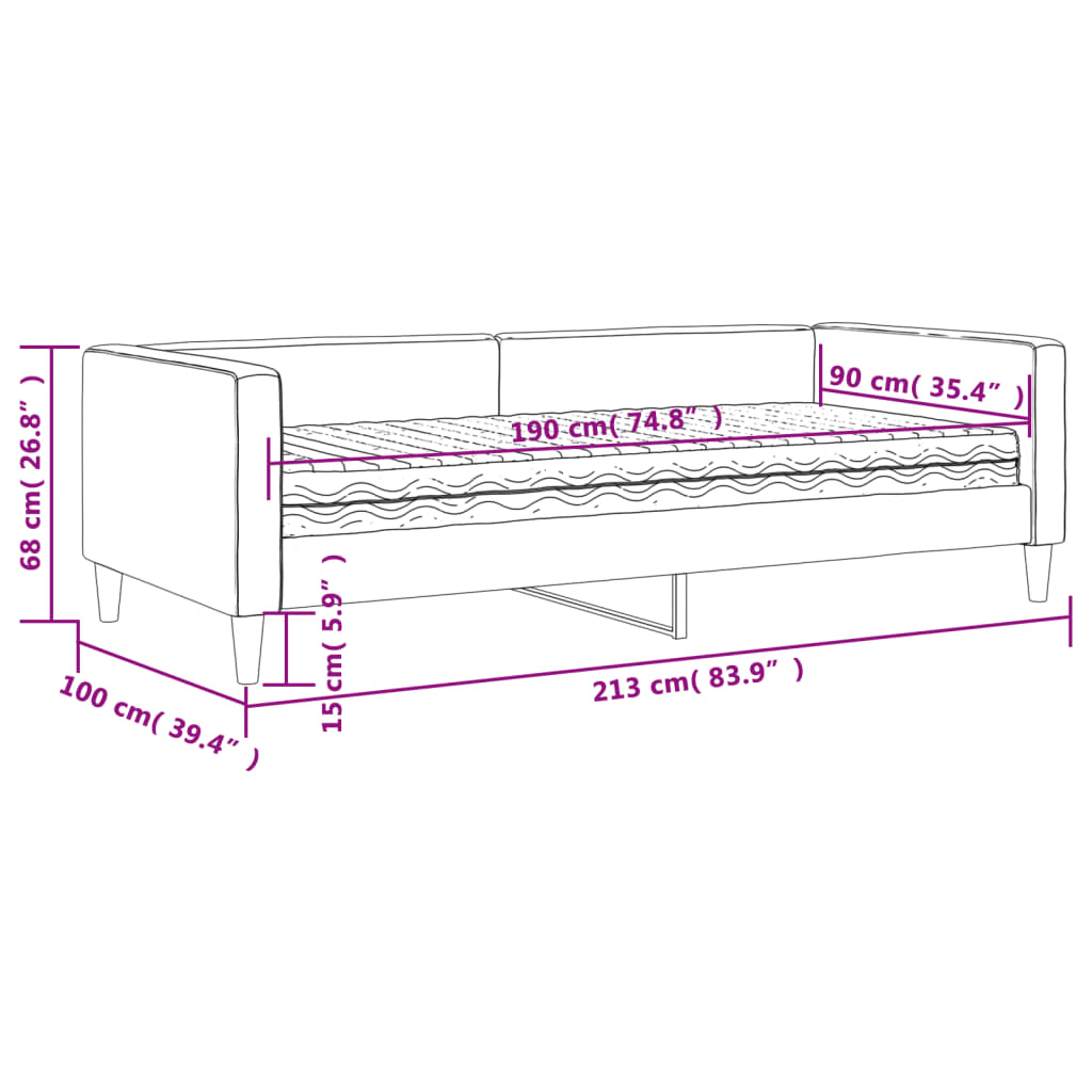 Daybed stoff - sort, 90 x 190 cm, med madrass - number 12.