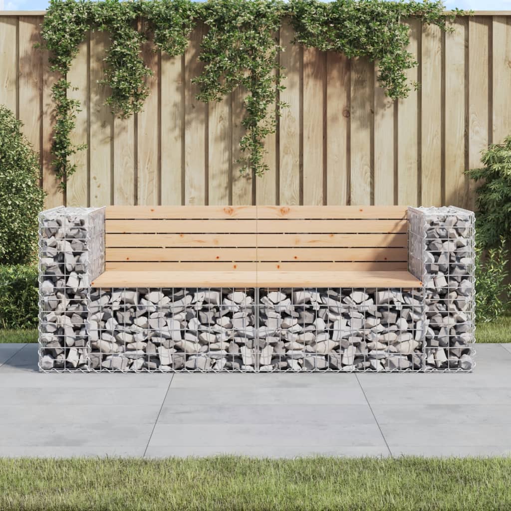 Havebænk med gabiondesign 184x71x65,5 cm massivt fyrretræ - number 1.