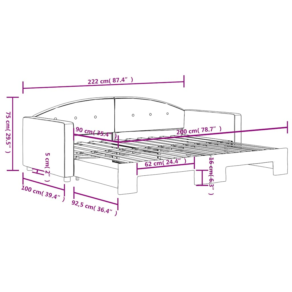 Daybed velour - blå, 90 x 200 cm, med udtræk - number 9.