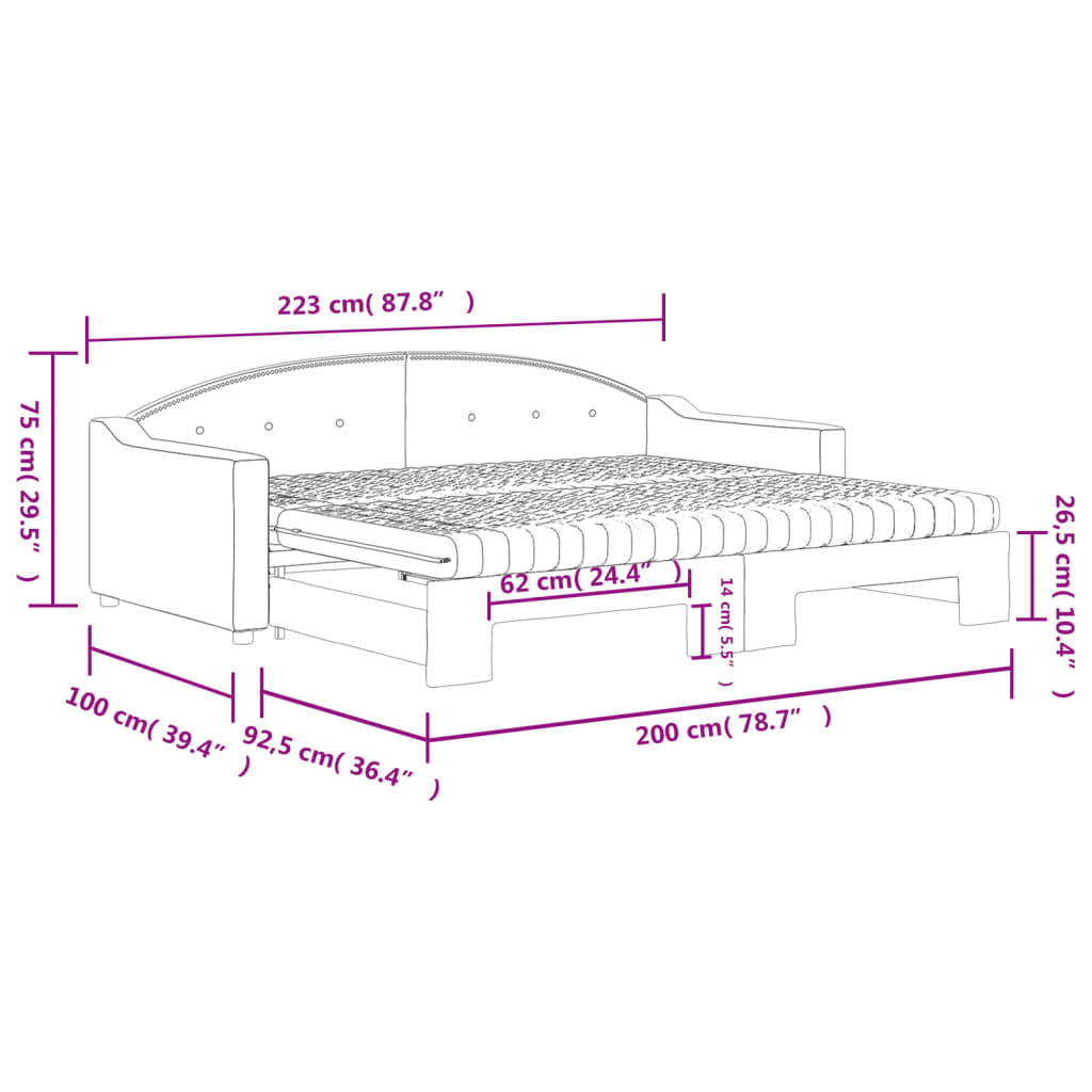 Dagsengstoff - svart, 90 x 200 cm, med ekstrakt og madrass - number 12.