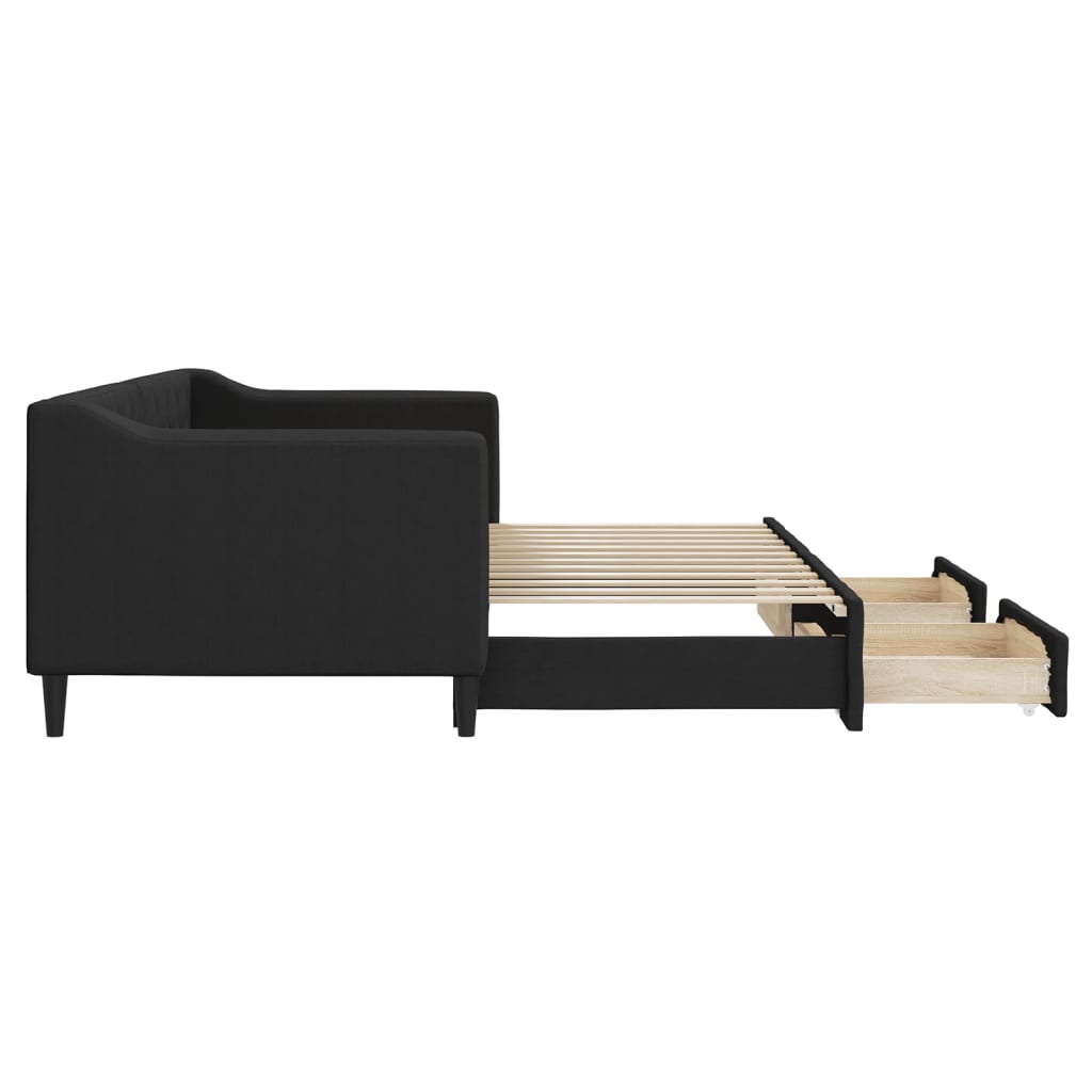 Leżanka z wysuwaną sofą i szufladami tkanina - czarna, 80 x 200 cm, z wysuwaną sofą i szufladą - number 7.