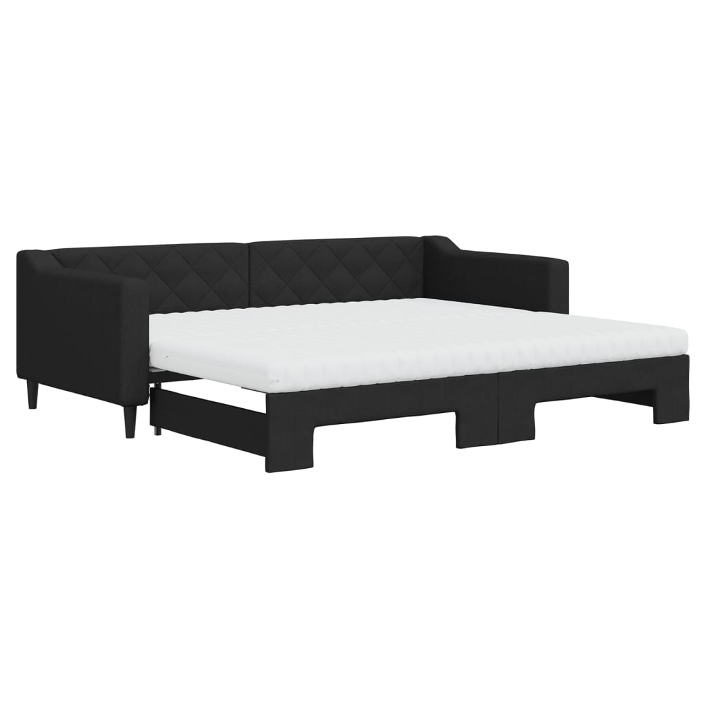 Daybed stoff - sort, 90 x 200 cm, med uttrekk og madrass - number 2.