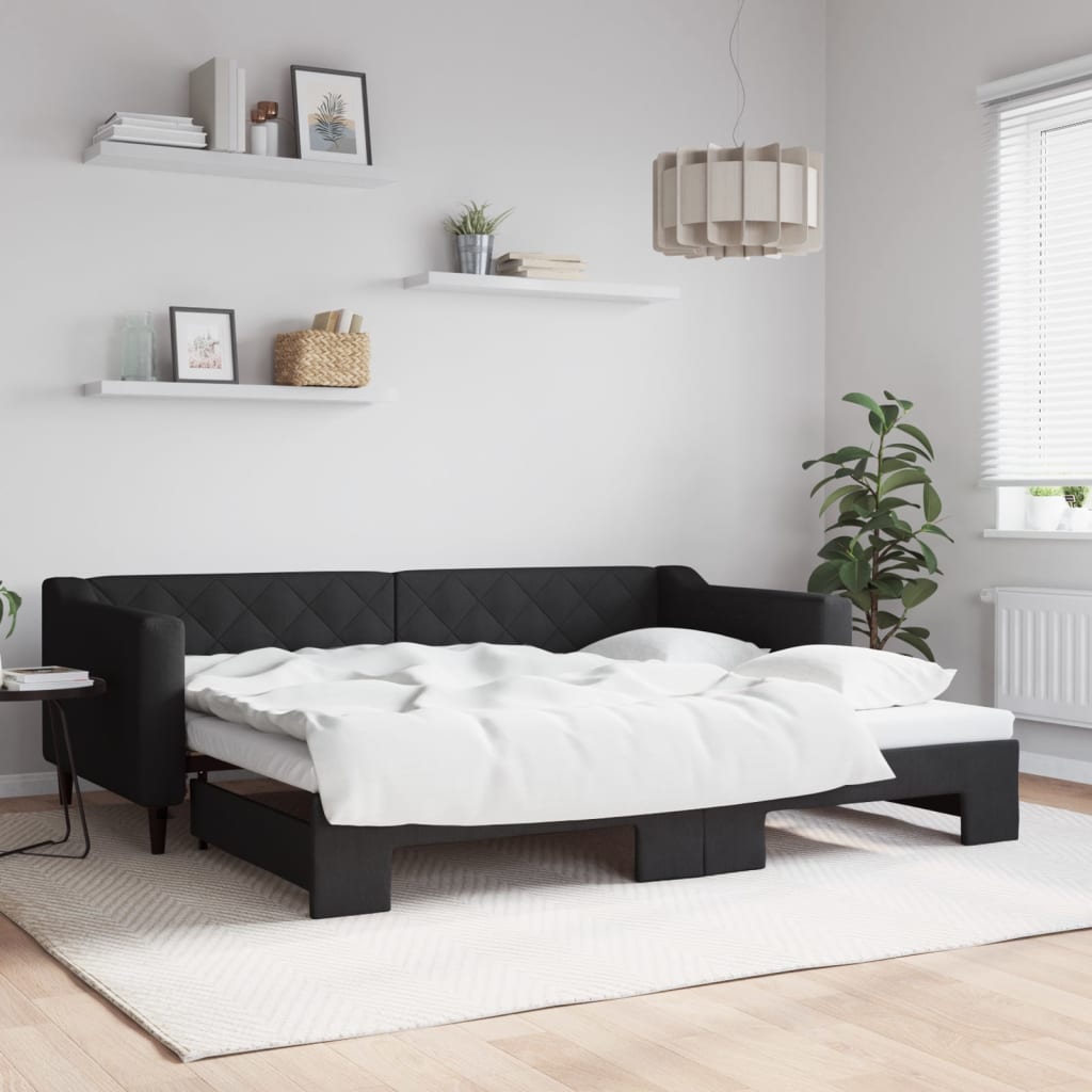 Daybed stoff - svart, 90 x 200 cm, med forlengelse - number 1.