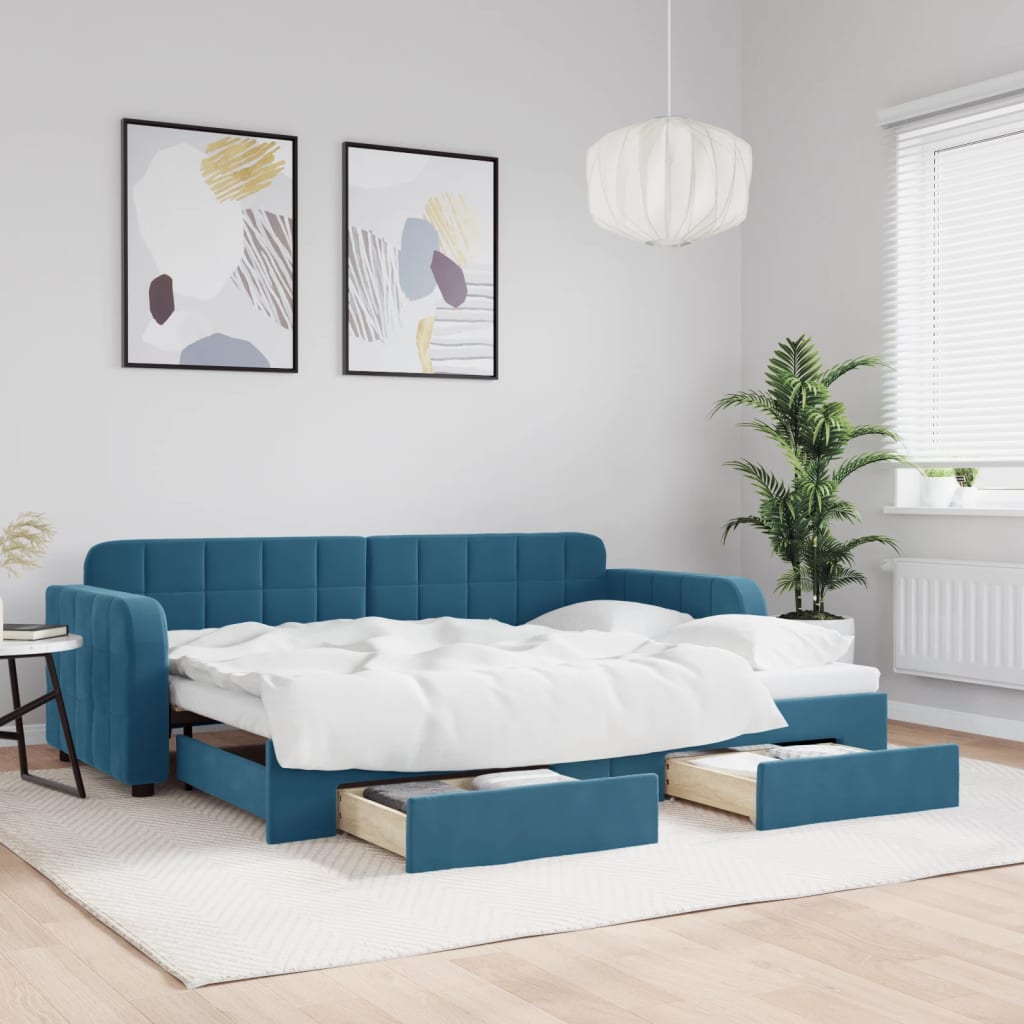 Daybed med uttrekk og skuffestoff - mørkegrå, 100 x 200 cm, med uttrekk og skuff - number 1.