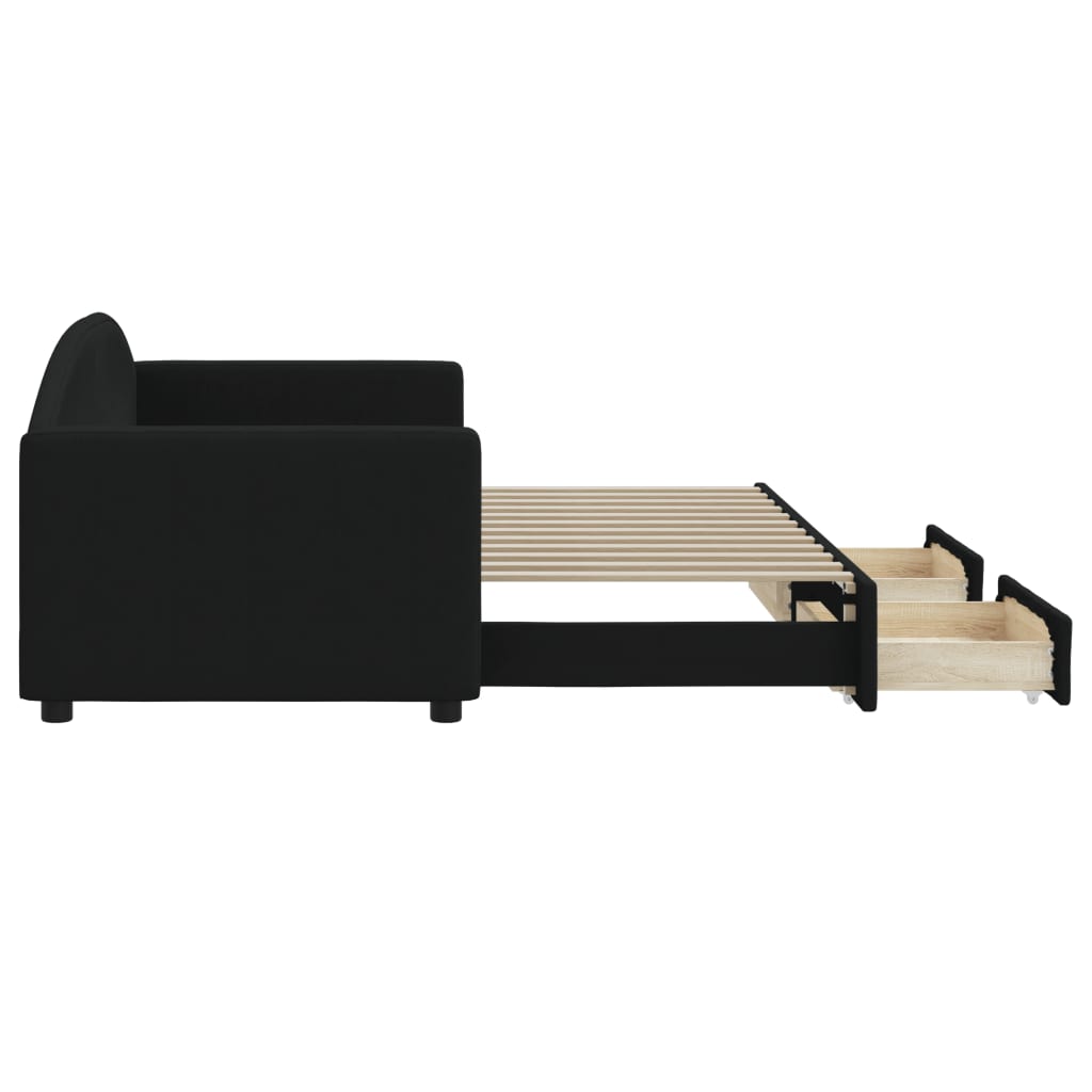 Dagseng med ekstrakt og skuffestoff - svart, 80 x 200 cm, med trekk og skuff - number 4.