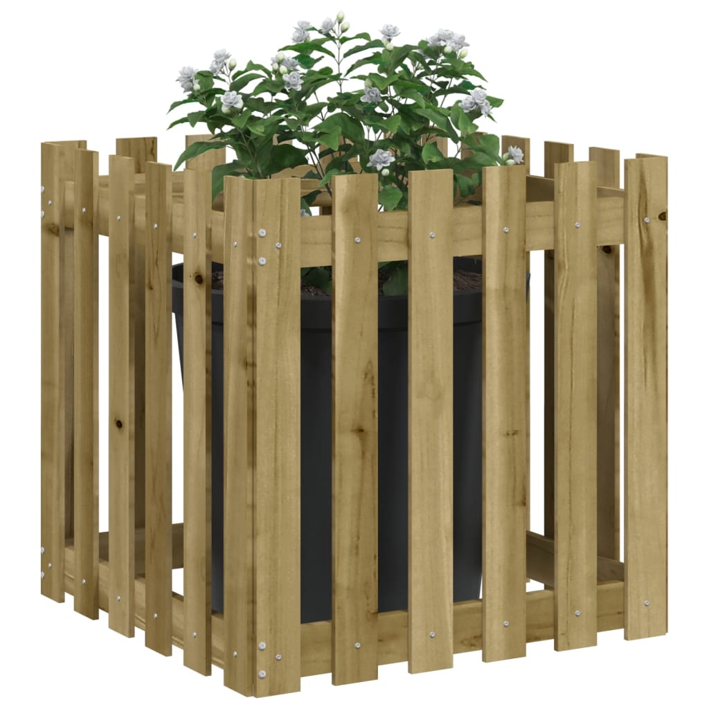 Planter with picket design impregnated pine - natural impregnation, 60 x 60 x 60 cm, 1 - number 3.