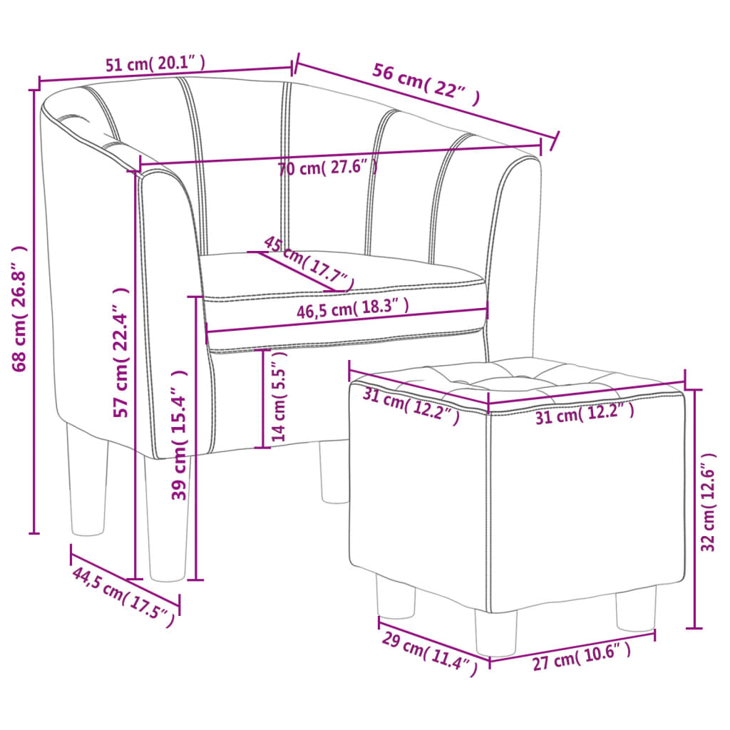 Lænestol med fodskammel kunstlæder brun - number 8.