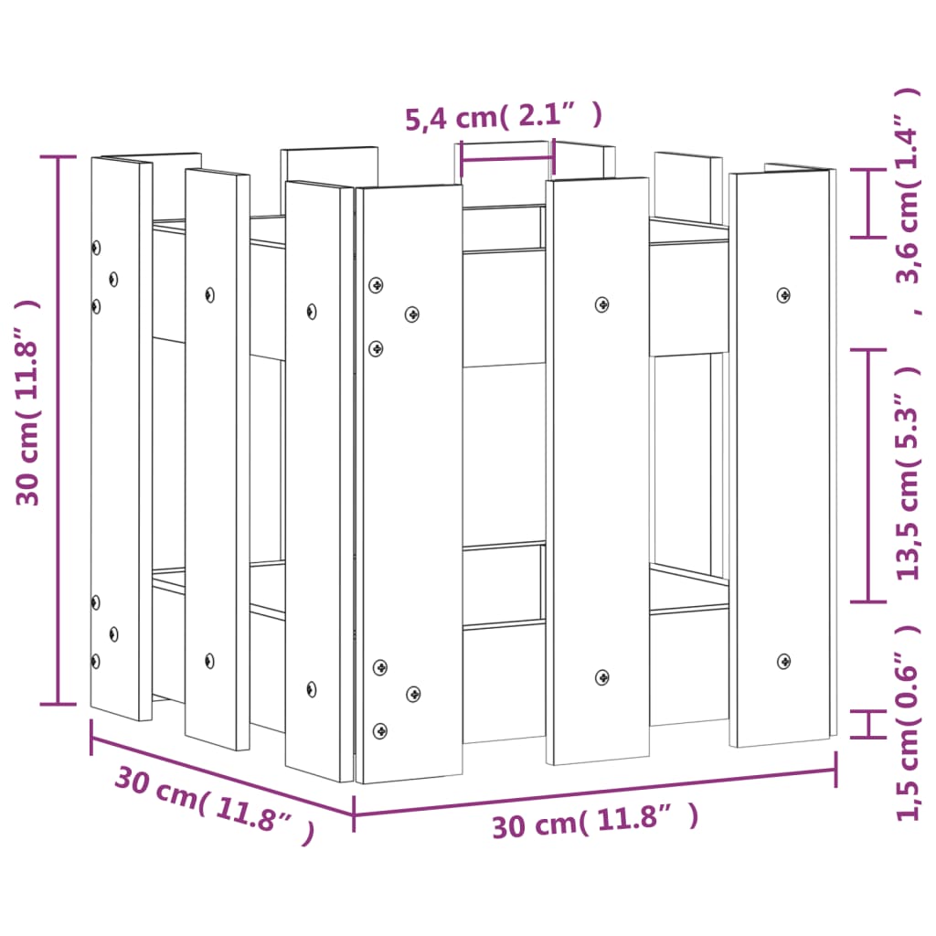 Plantekasse med stakitdesign massiv douglasfyr - douglasgran naturlig, 30 x 30 x 30 cm, 1 - number 9.