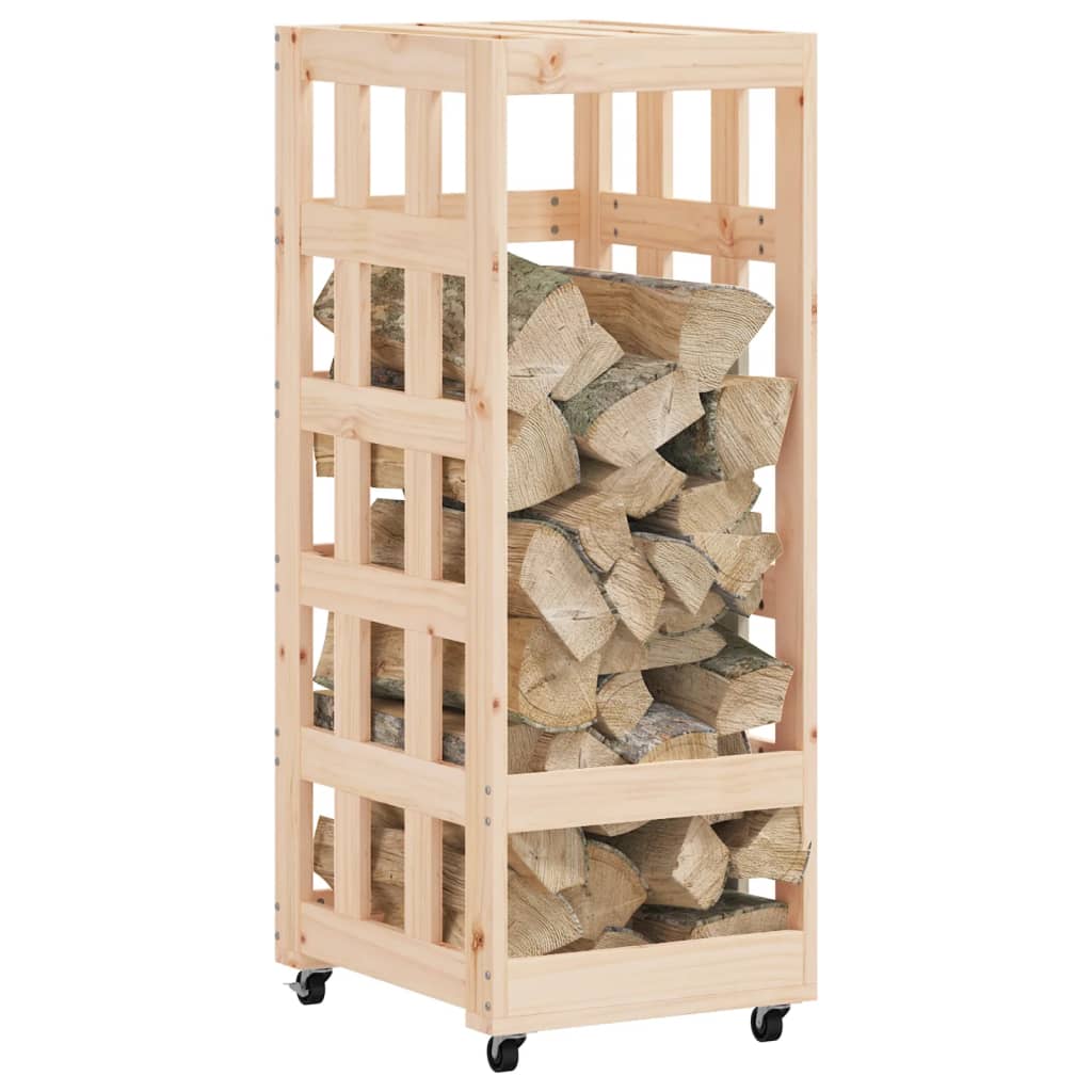 Firewood stand with wheels 40x49x110 cm solid pine - natural colour - number 3.