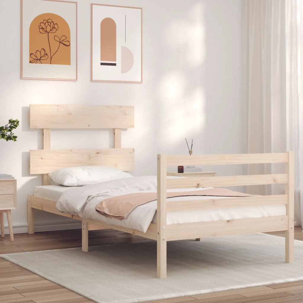 Sengeramme med sengegavl massivt træ - naturfarvet, 90 x 200 cm, lav - number 3.