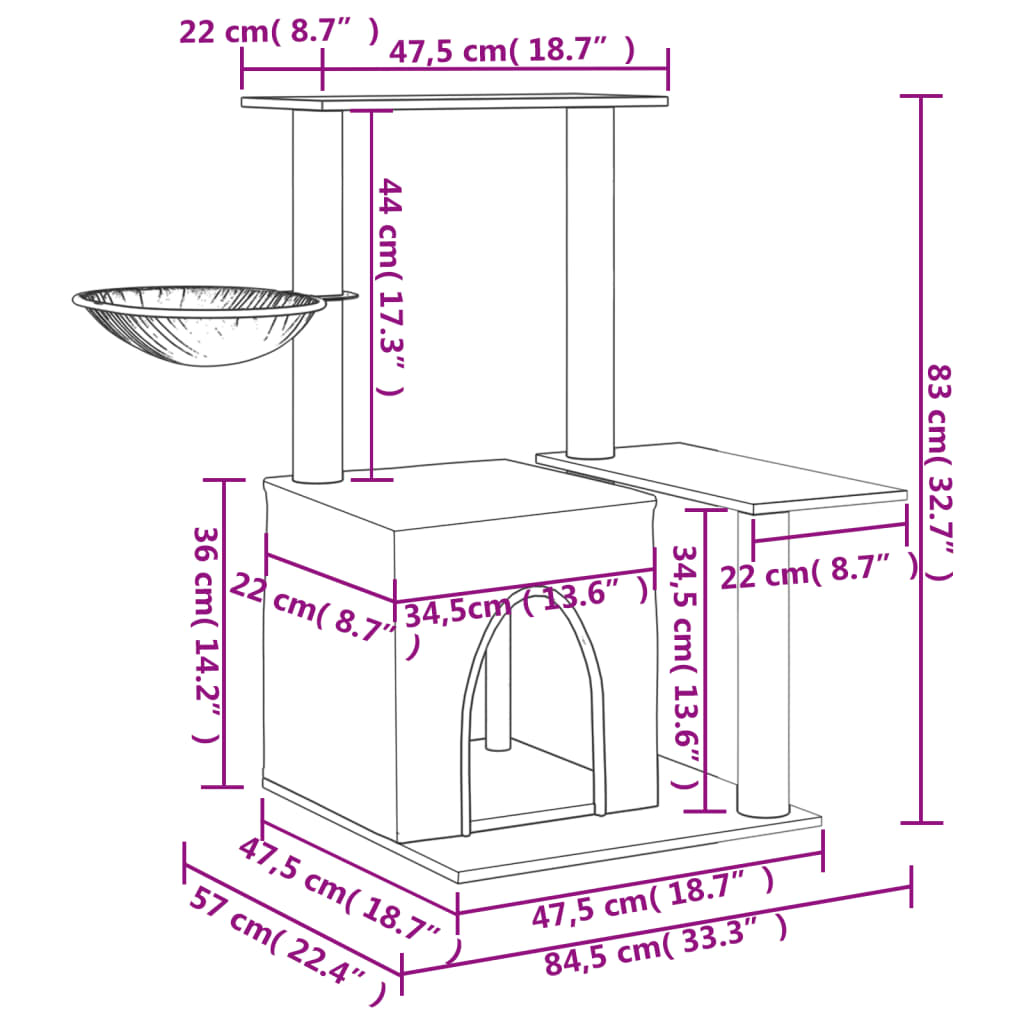 Arbre à chat avec poteaux en sisal 83 cm - gris foncé - number 9.