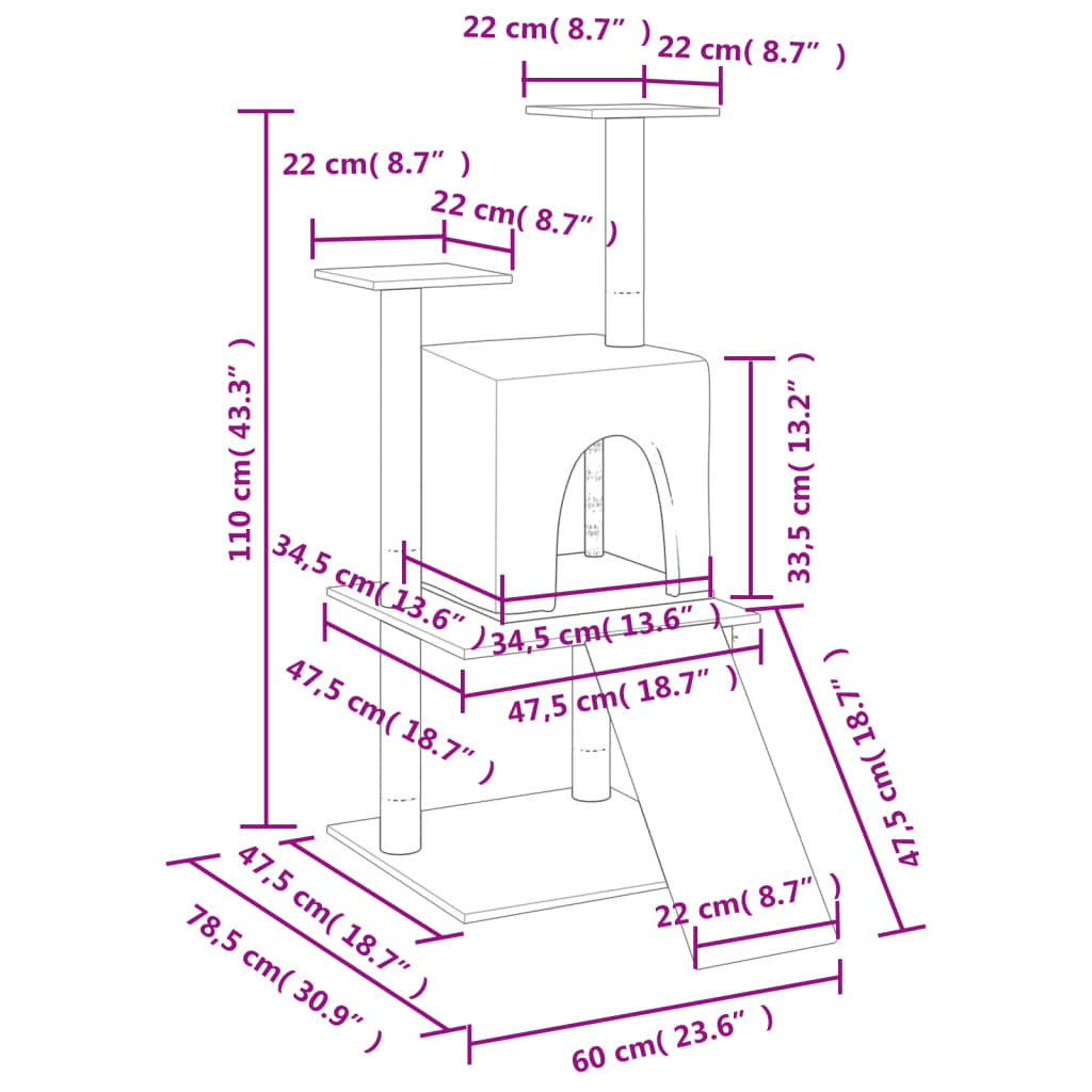 Arbre à chat avec poteaux en sisal 110 cm - gris clair - number 7.