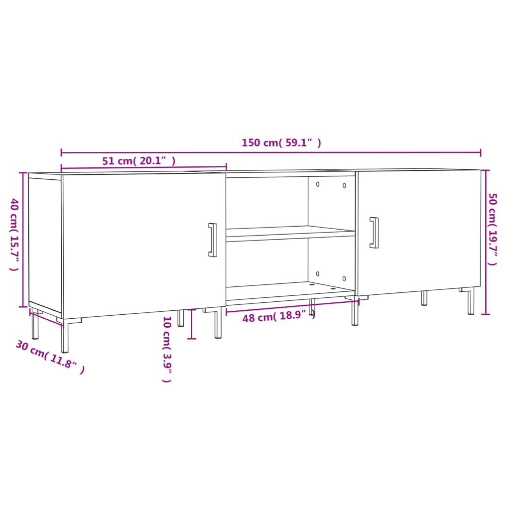 Tv -tabell 150x30x50 cm konstruert tre - svart, 1 - number 12.