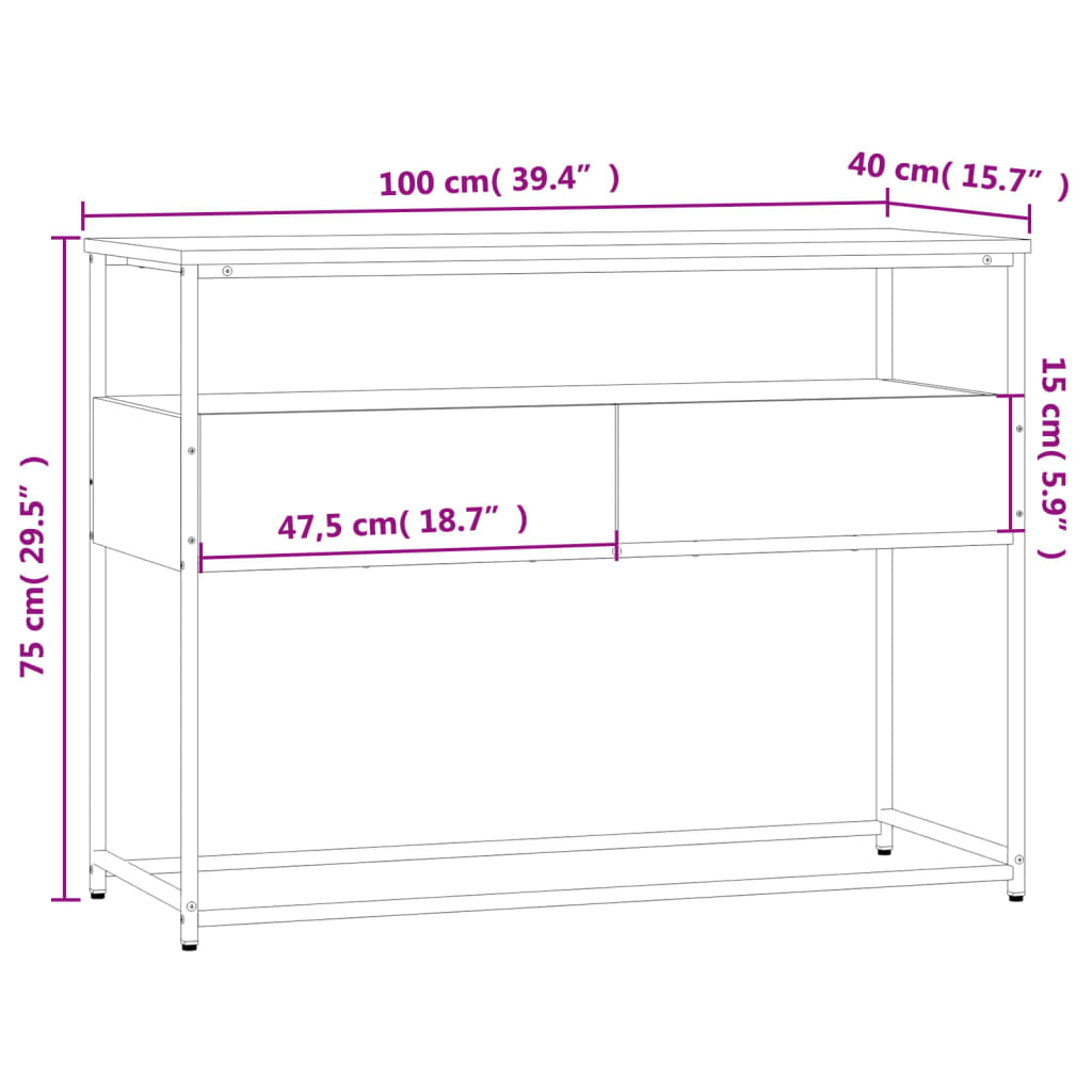 Konsolbord 100x40x75 cm konstrueret træ - sort, 1, 100 cm - number 11.