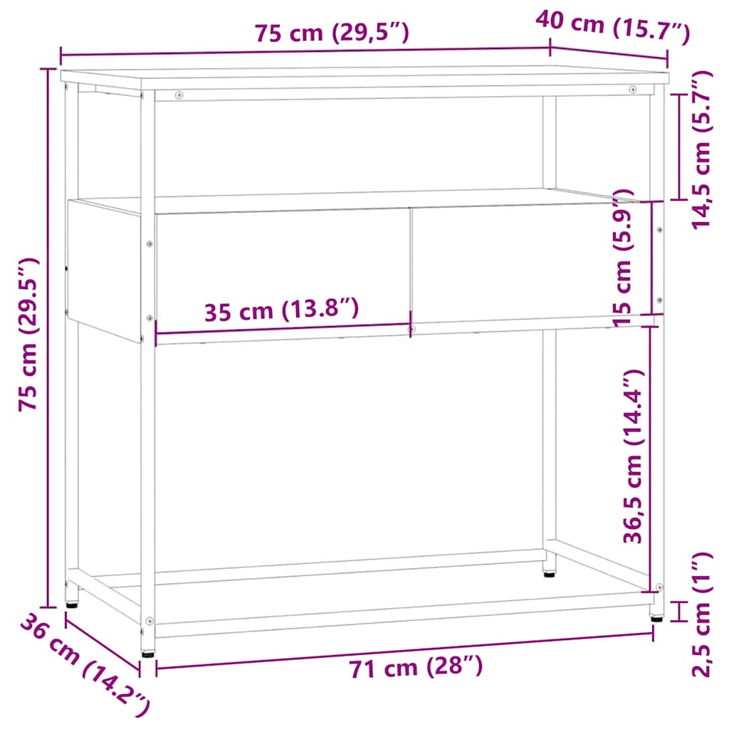 Konsollbord konstruert tre - grå sonoma eik, 100 x 25 x 75 cm, 1 - number 8.
