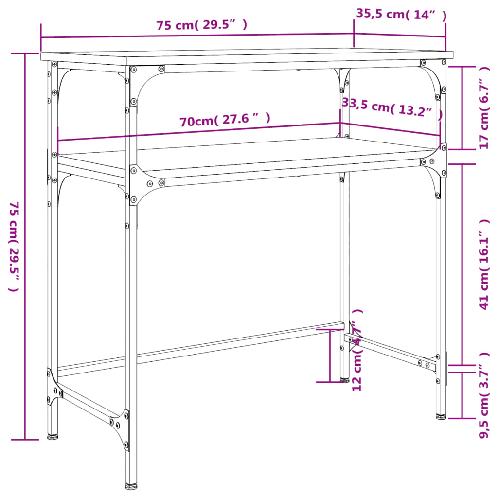 Tabela konsoli 75x35.5x75 cm zbudowane drewno - czarne, 1, 75 cm - number 9.