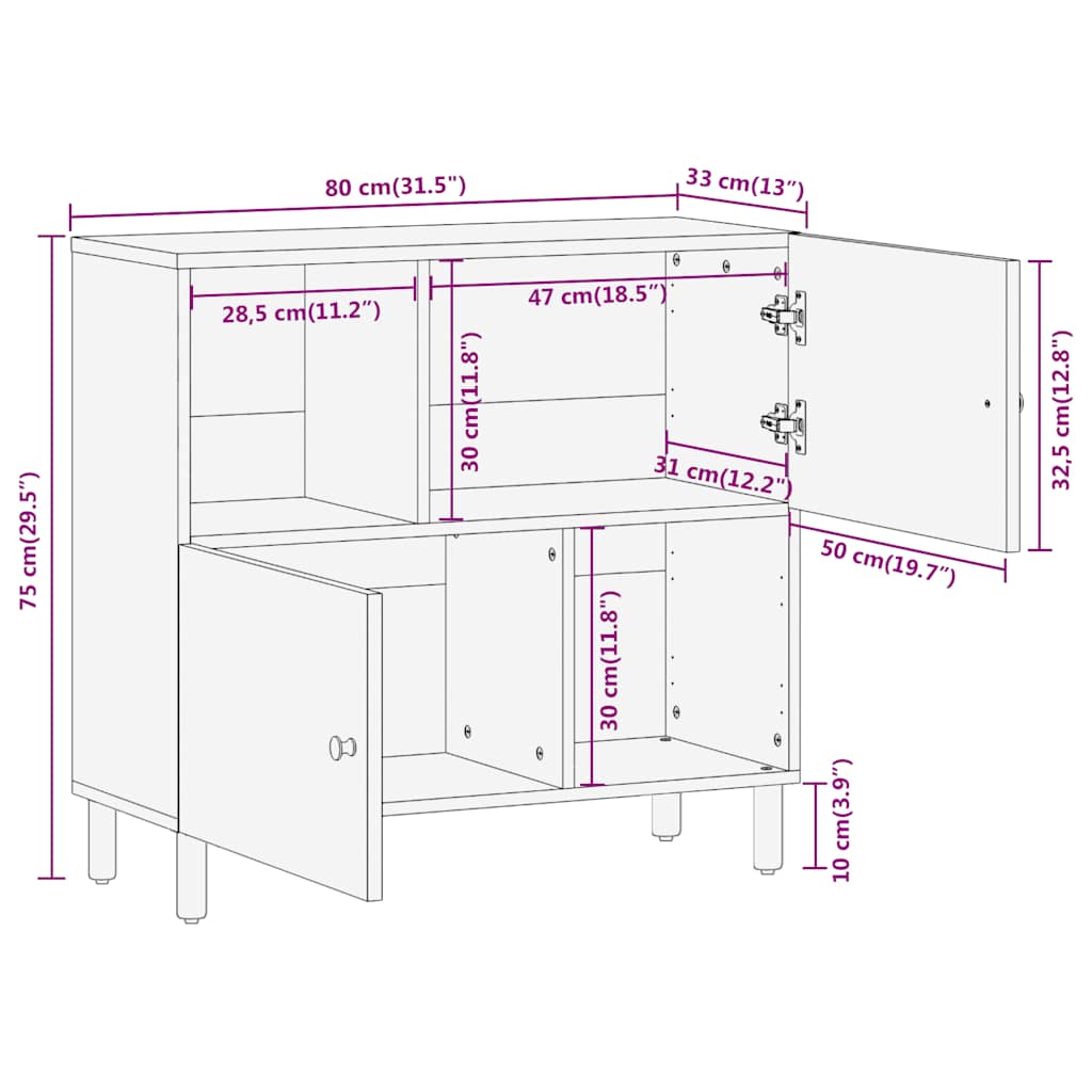 Skab 80x33x75 cm - naturfarvet, 1, massivt mangotræ - number 11.