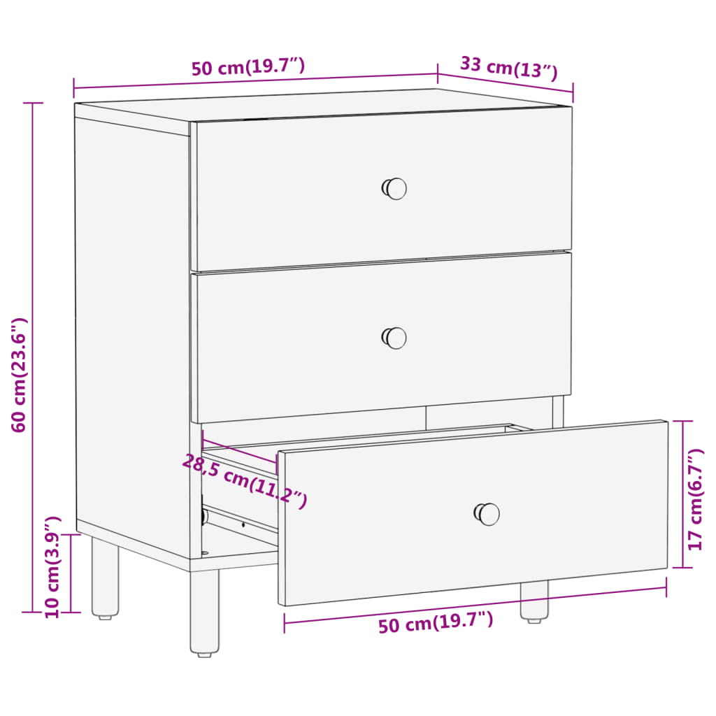 Sengebord 50x33x60 cm massivt akacietræ - number 12.