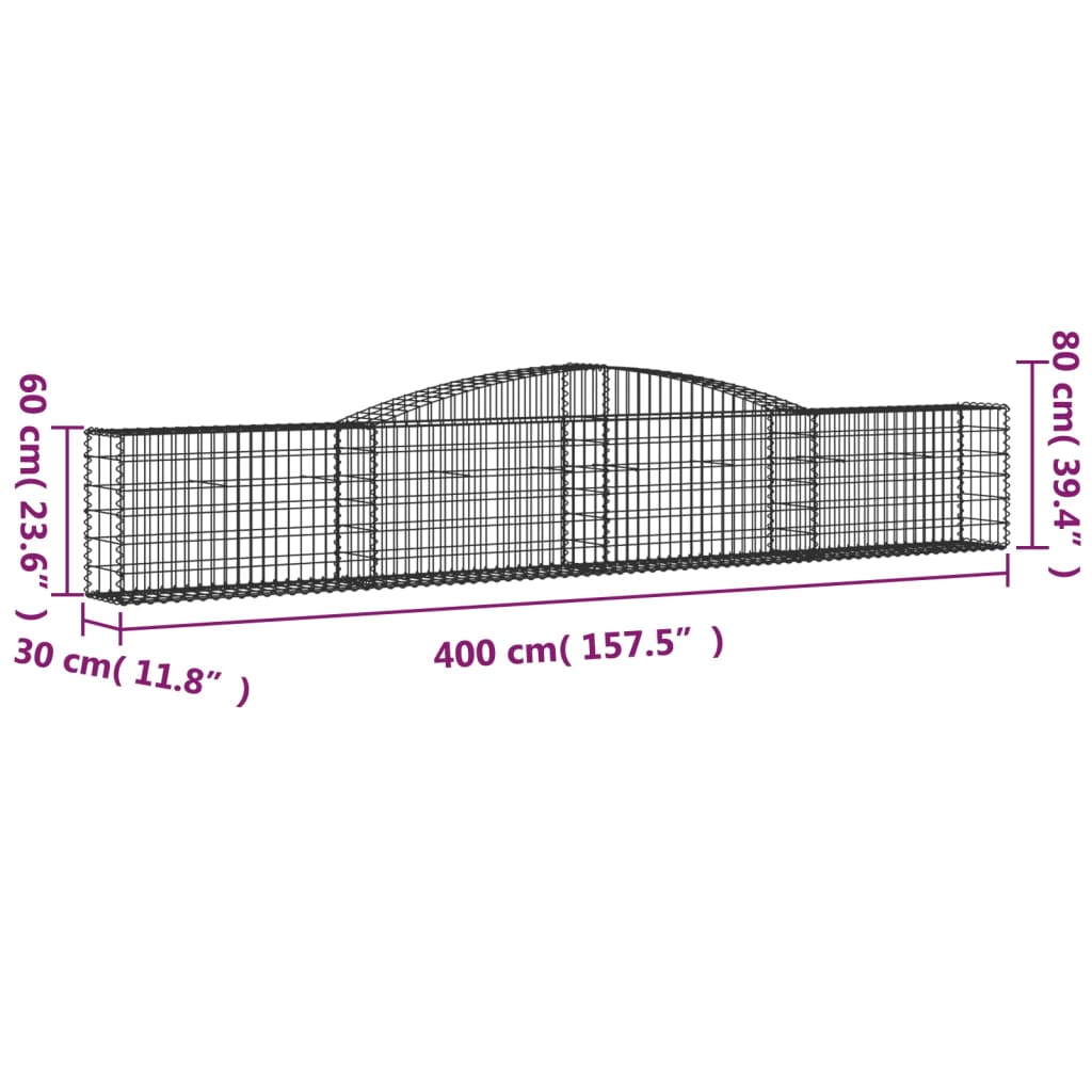 Curved gabion basket pcs. galvanized iron - 400 x 30 x 60/80 cm, 9 - number 6.