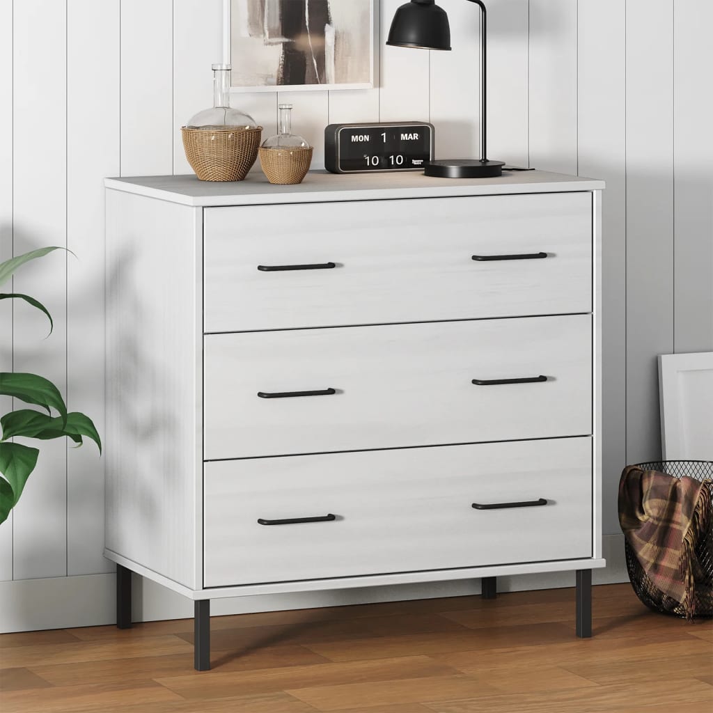 Sideboard with 3 drawers oslo 77x40x79.5 cm solid wood - white, 1 - number 1.