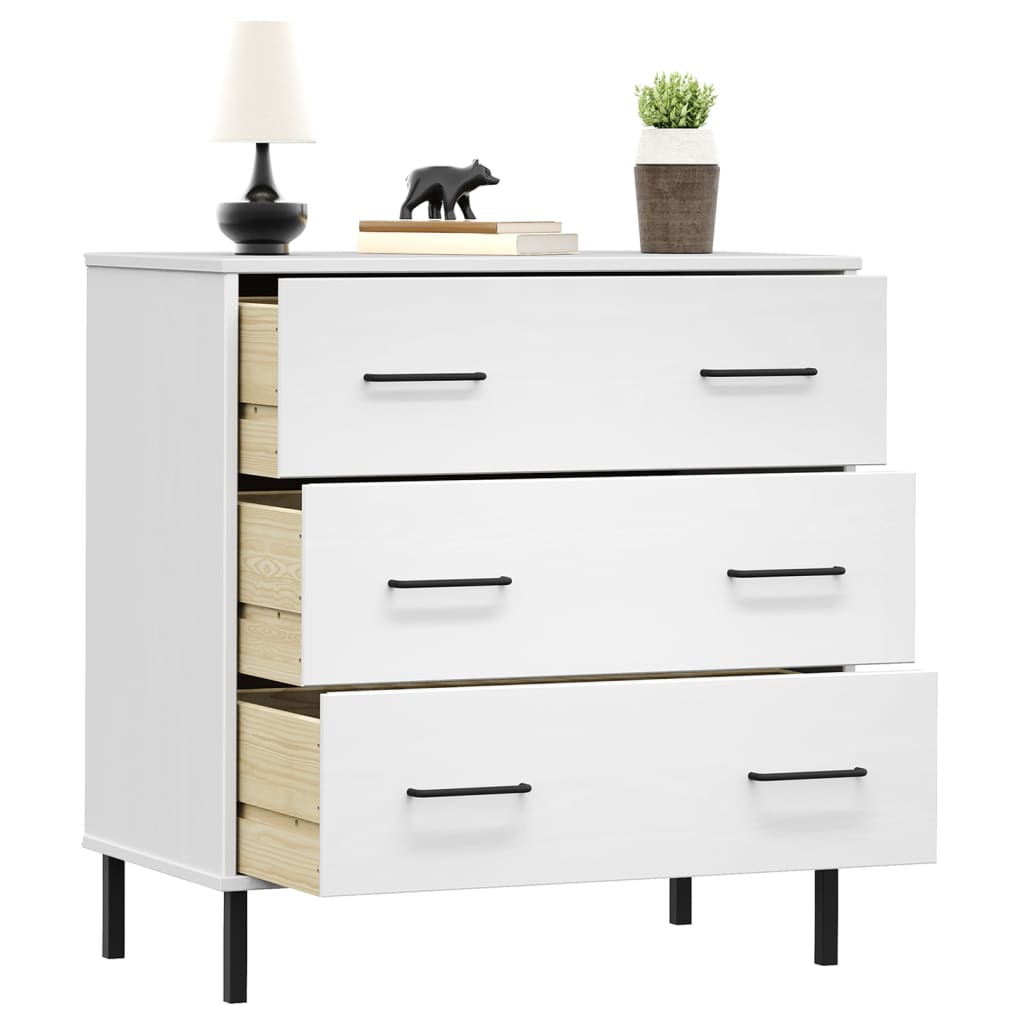 Sideboard with 3 drawers oslo 77x40x79.5 cm solid wood - white, 1 - number 3.
