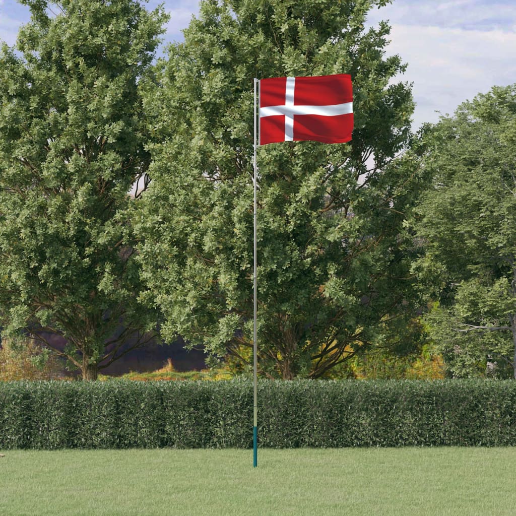 Danmark flag og flagstang 5,55 m aluminium - number 1.