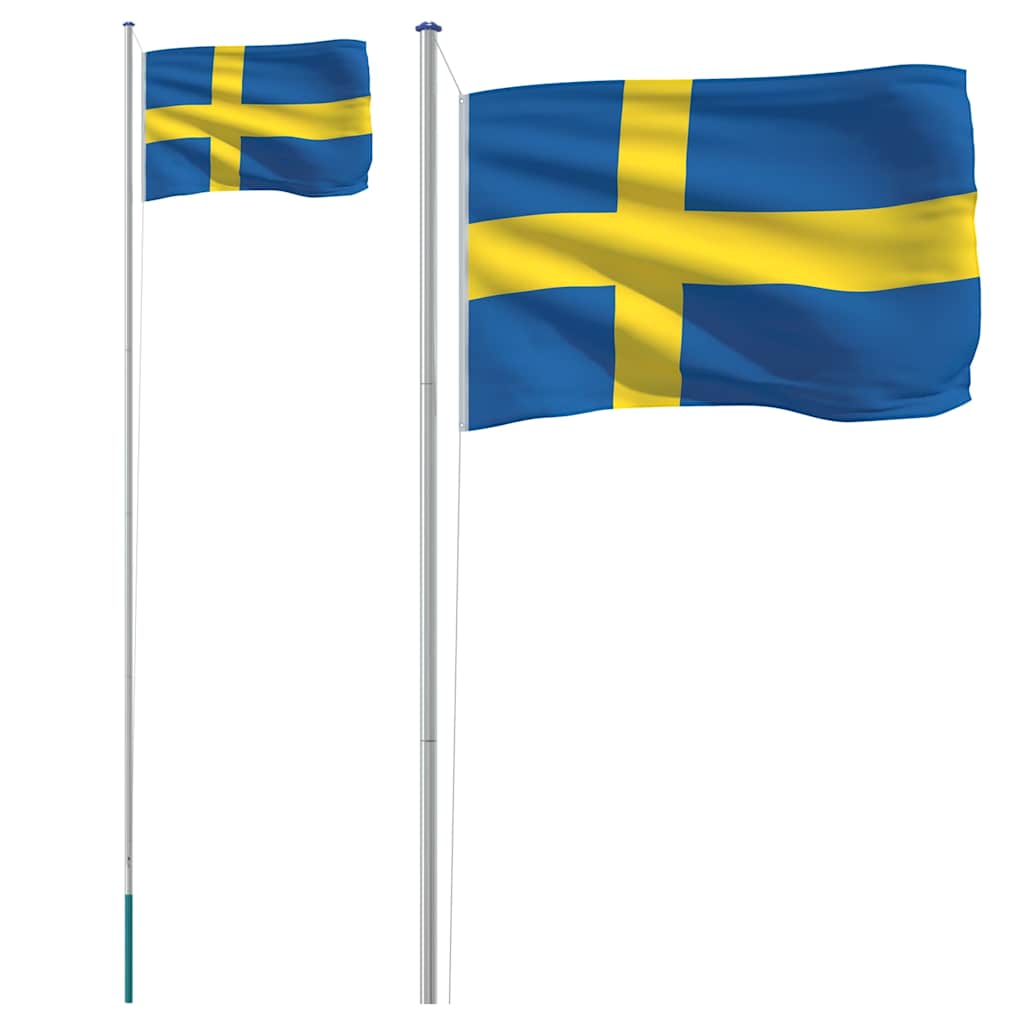 Sverige flag og flagstang 6,23 m aluminium - number 2.