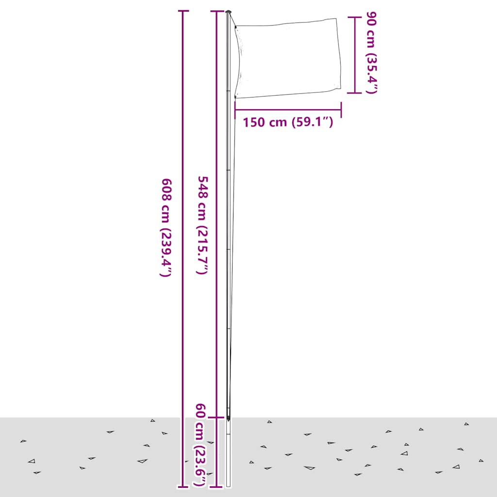 Sverige flag og flagstang 6,23 m aluminium - number 6.