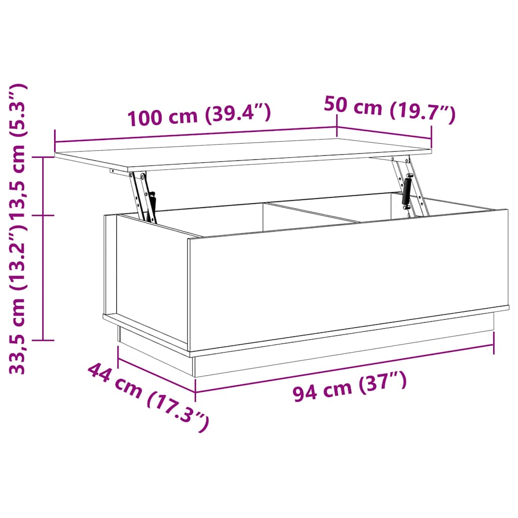 Sofabord 100x50x35 cm massivt fyrretræ grå - number 10.