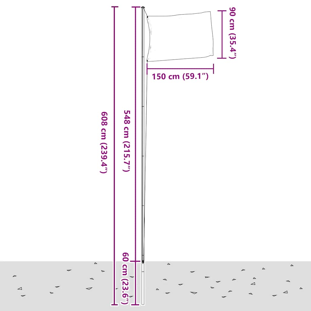 Mât de drapeau sectionnel 6,23 m en aluminium argenté - number 5.