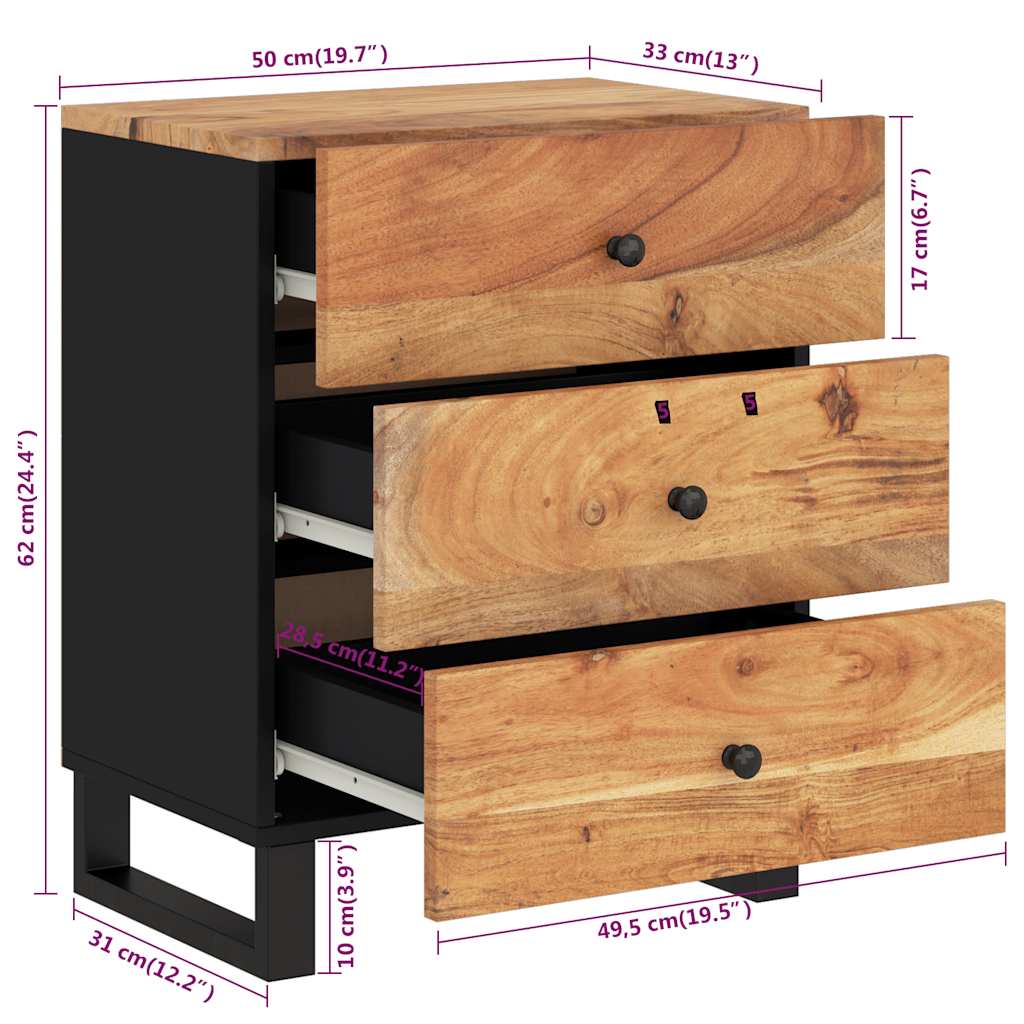 Noćni ormarić 50x33x62 cm masivno drvo bagrema i konstruirano drvo - number 8.