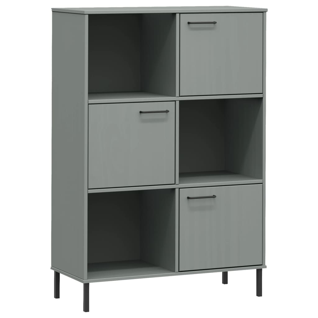 Bookcase with metal legs oslo 90x35x128.5 cm solid wood - grey, 1 - number 2.