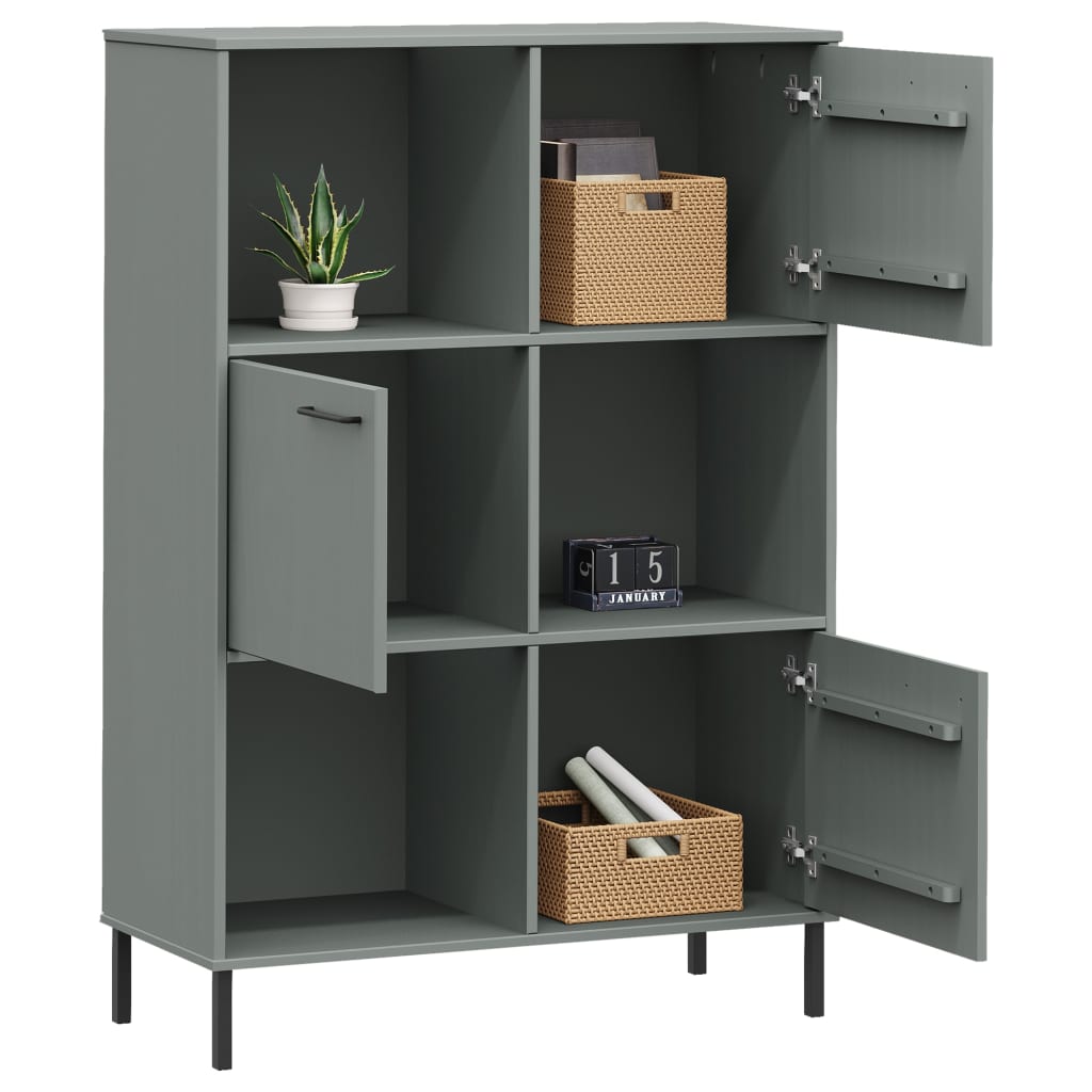 Bookcase with metal legs oslo 90x35x128.5 cm solid wood - grey, 1 - number 3.