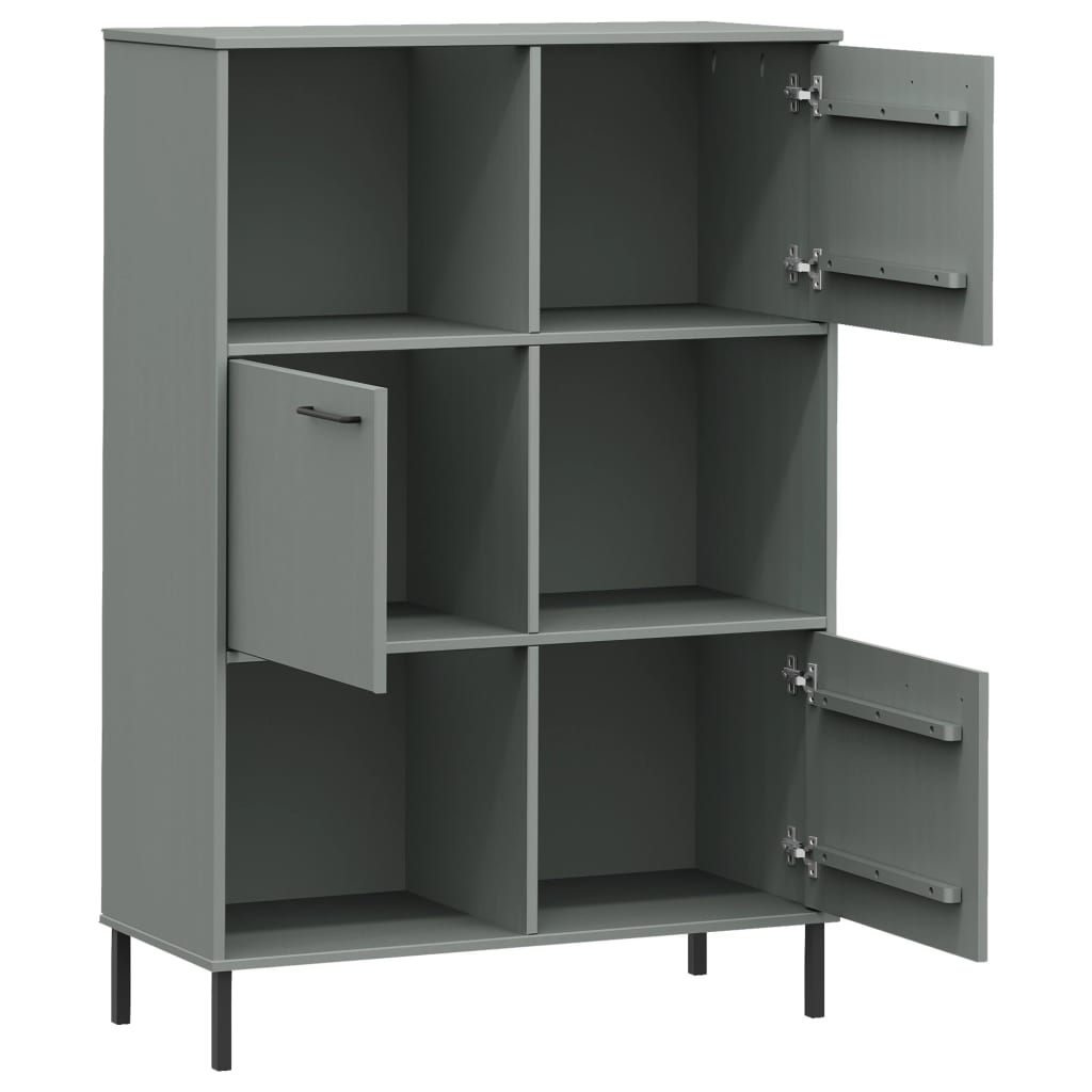 Bookcase with metal legs oslo 90x35x128.5 cm solid wood - grey, 1 - number 5.