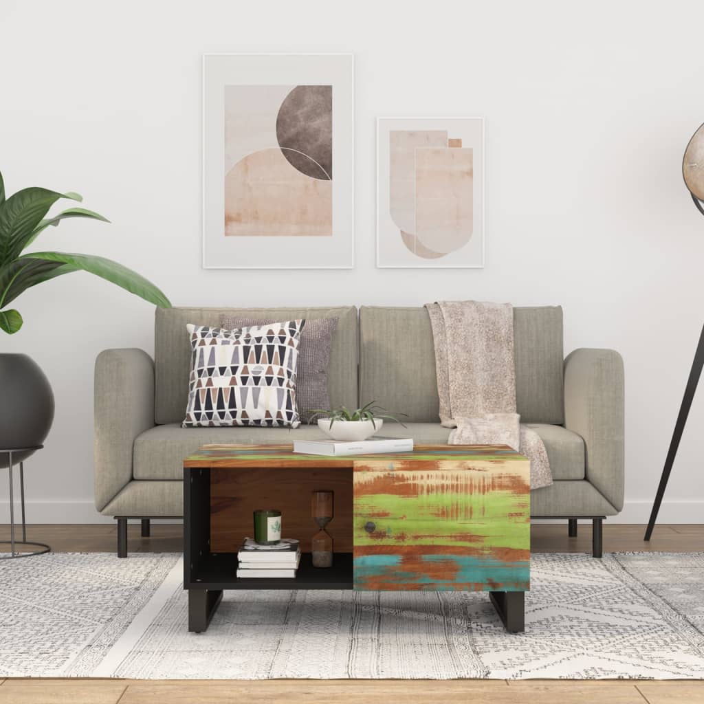 Stolik kawowy 80x50x40 cm lite drewno odzyskane i drewno warstwowe - number 1.