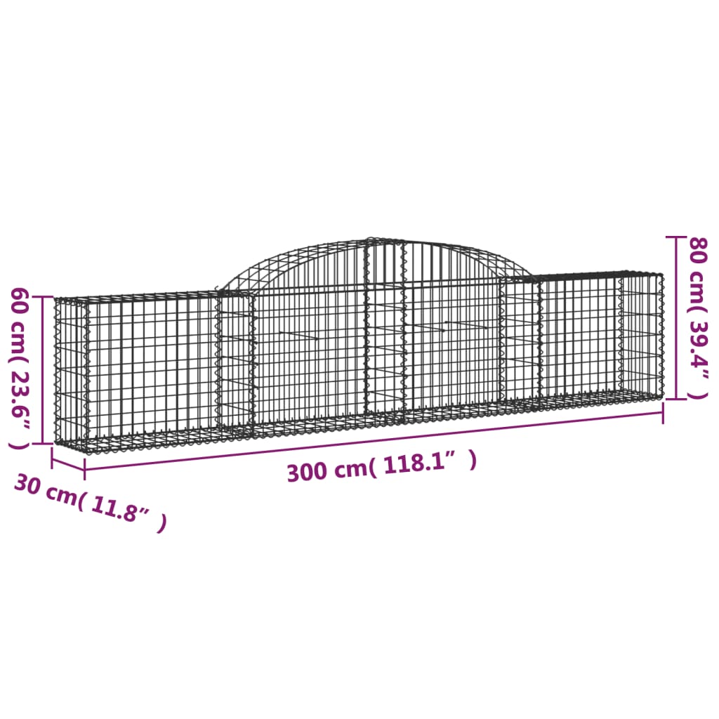 Curved gabion basket pcs. galvanized iron - 300 x 30 x 60/80 cm, 3 - number 6.